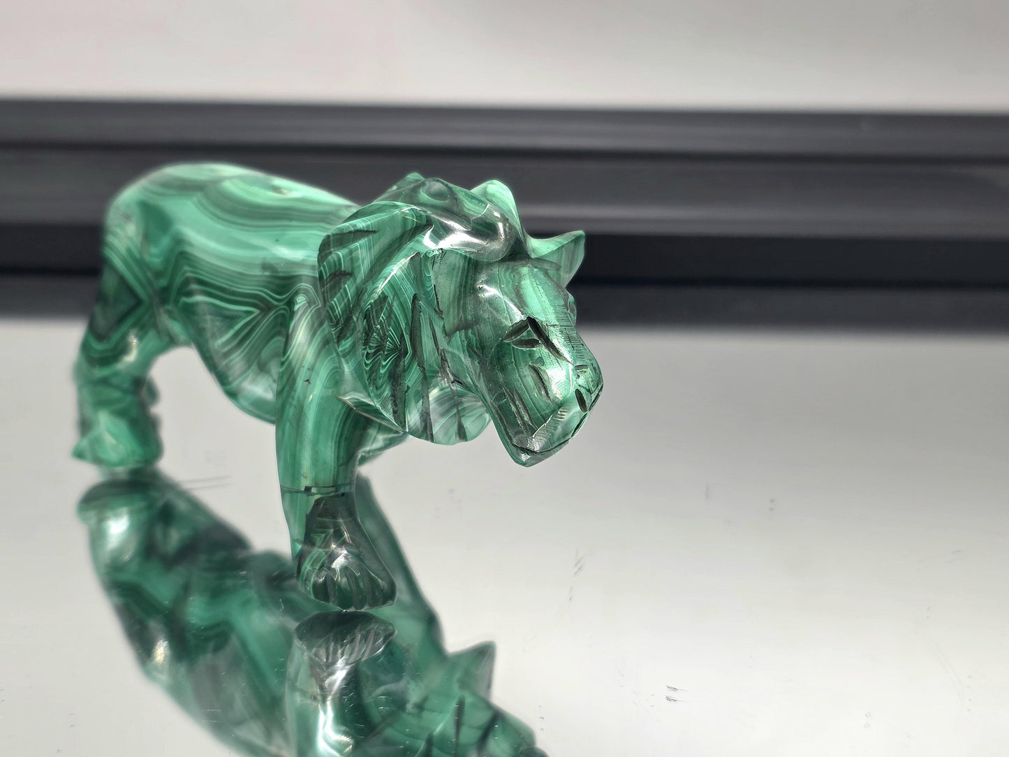Large Malachite Crystal Tiger Carving (#2)