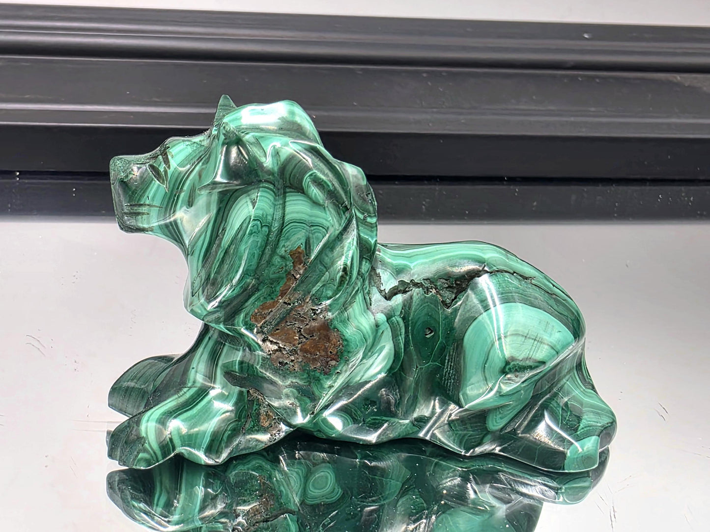 Malachite Crystal Tiger Carving (#3)
