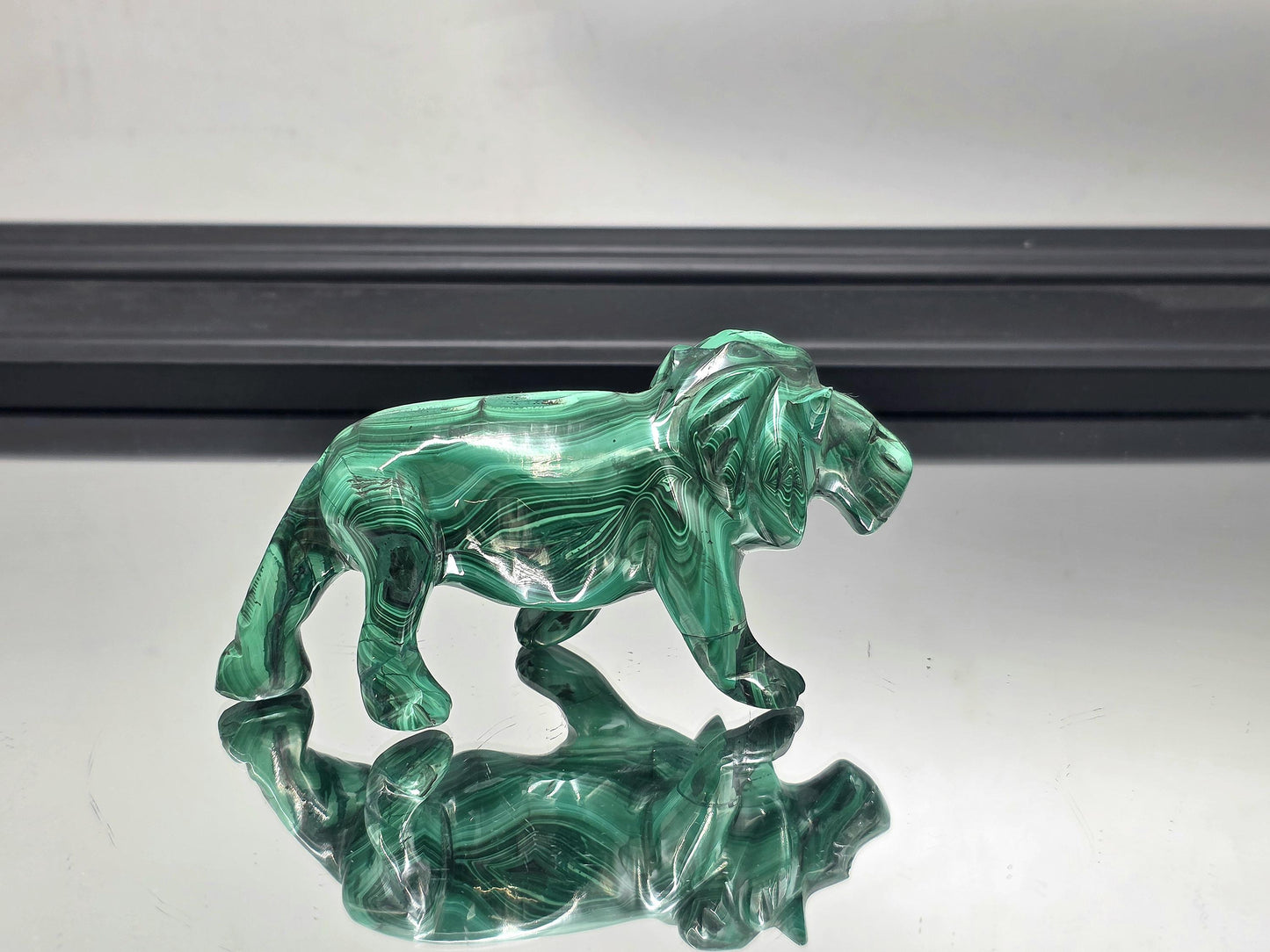 Large Malachite Crystal Tiger Carving (#2)