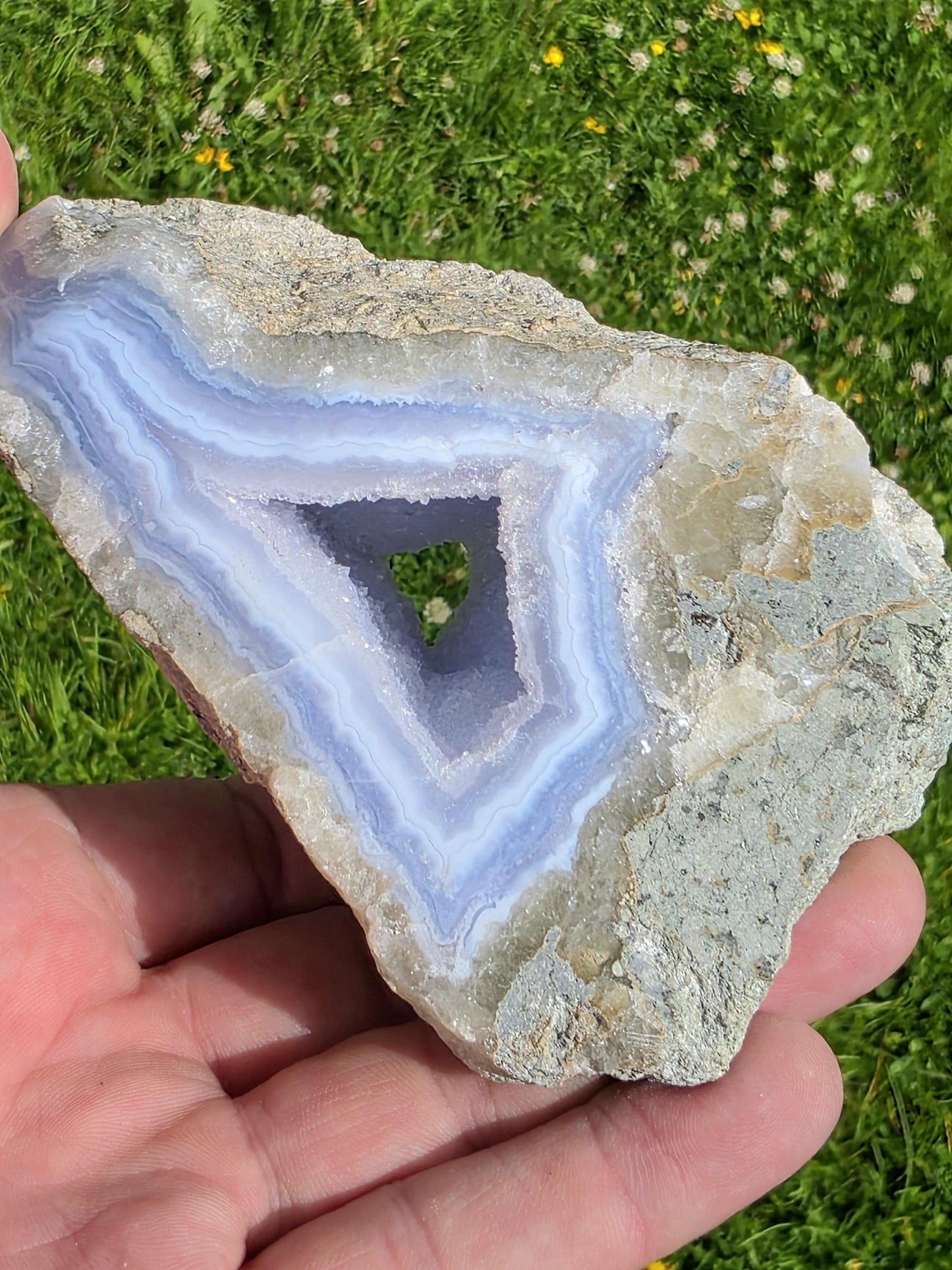 Large Blue Lace Agate Geode with Druzy (#1)