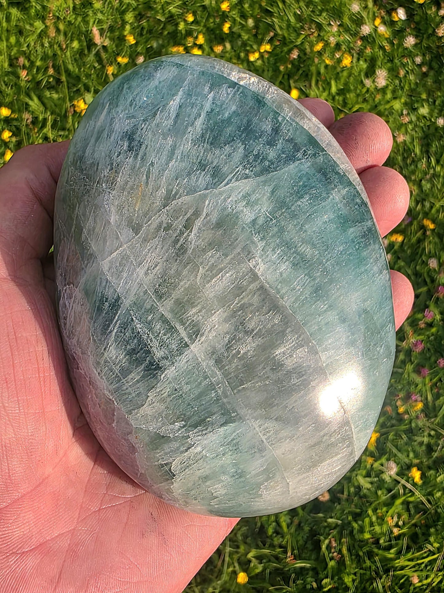 Extra Large Green Fluorite Crystal Palmstone / Massage Stone 995g (DP)