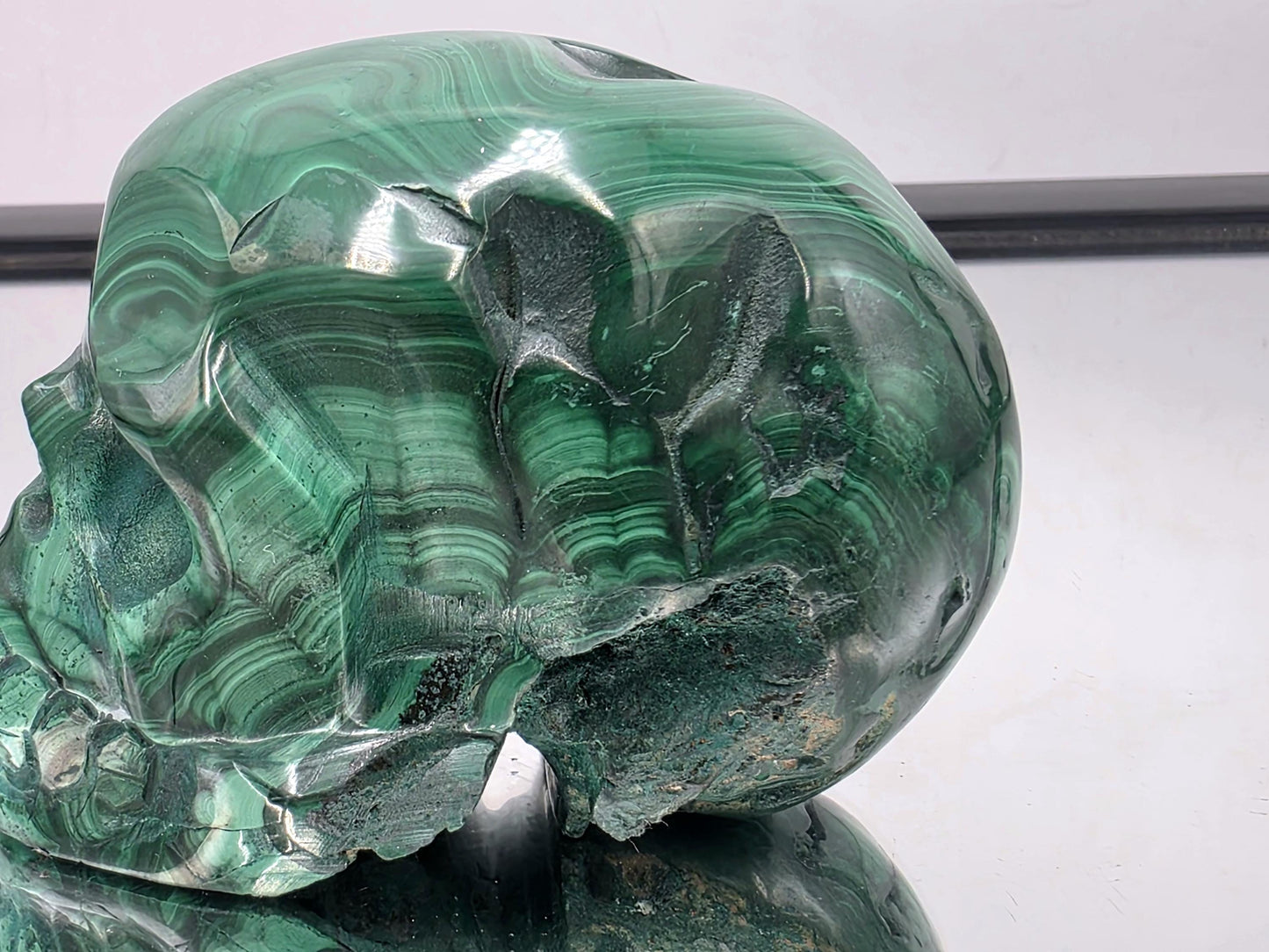 Large Natural Solid Malachite Crystal Skull Carving (#DP)