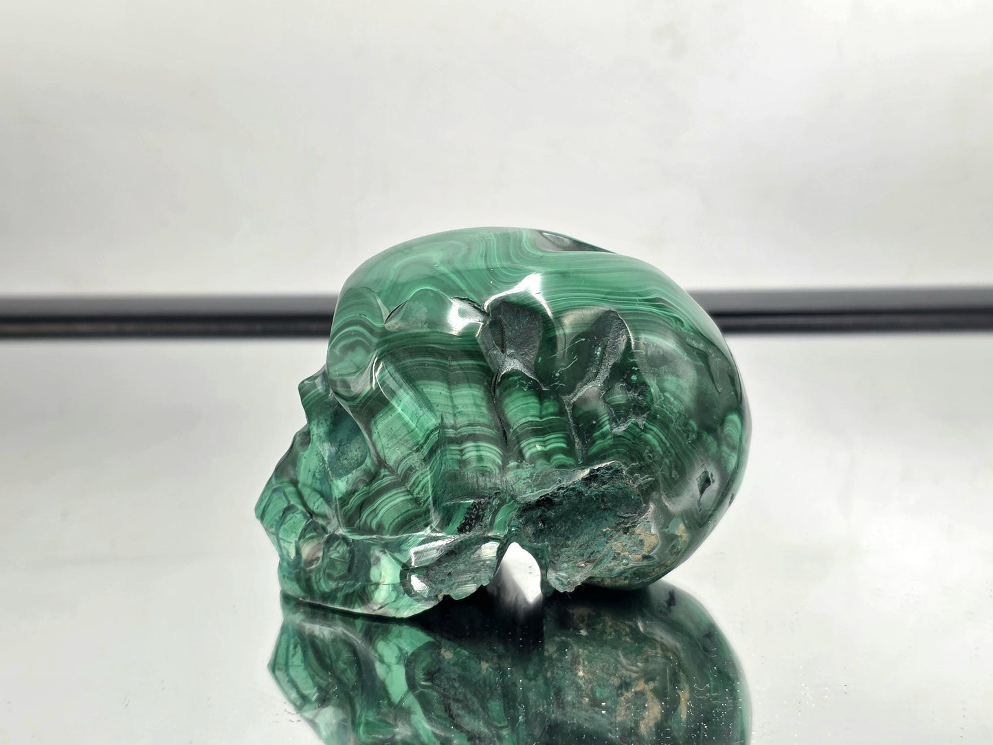 Large Natural Solid Malachite Crystal Skull Carving (#DP)
