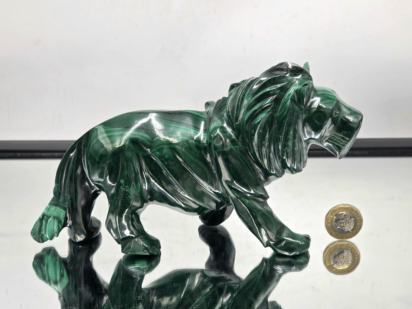 Large Solid Malachite Lion Crystal Carving 1.36KG