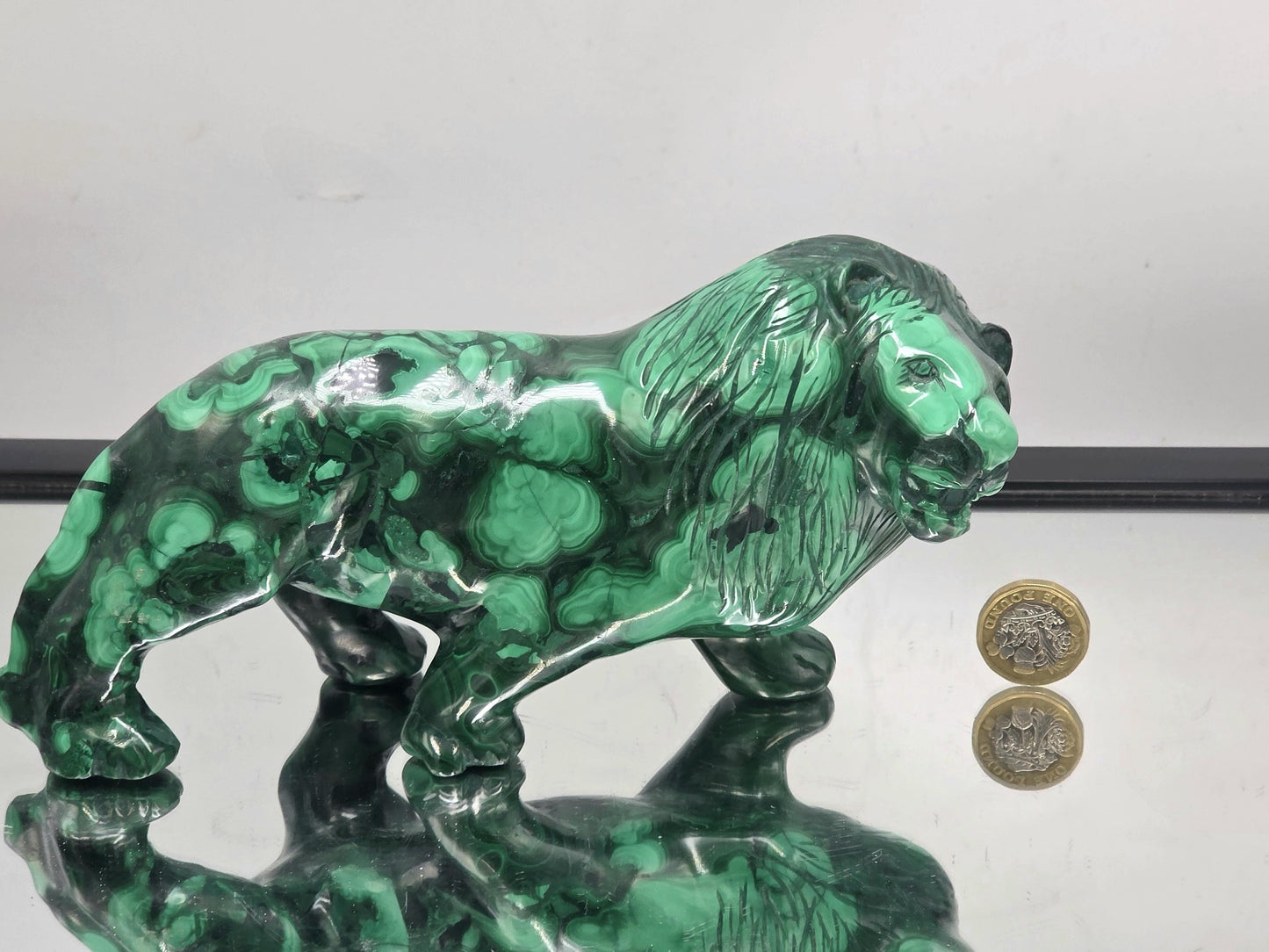 Large Natural Solid Malachite Crystal Lion Carving 1.29KG