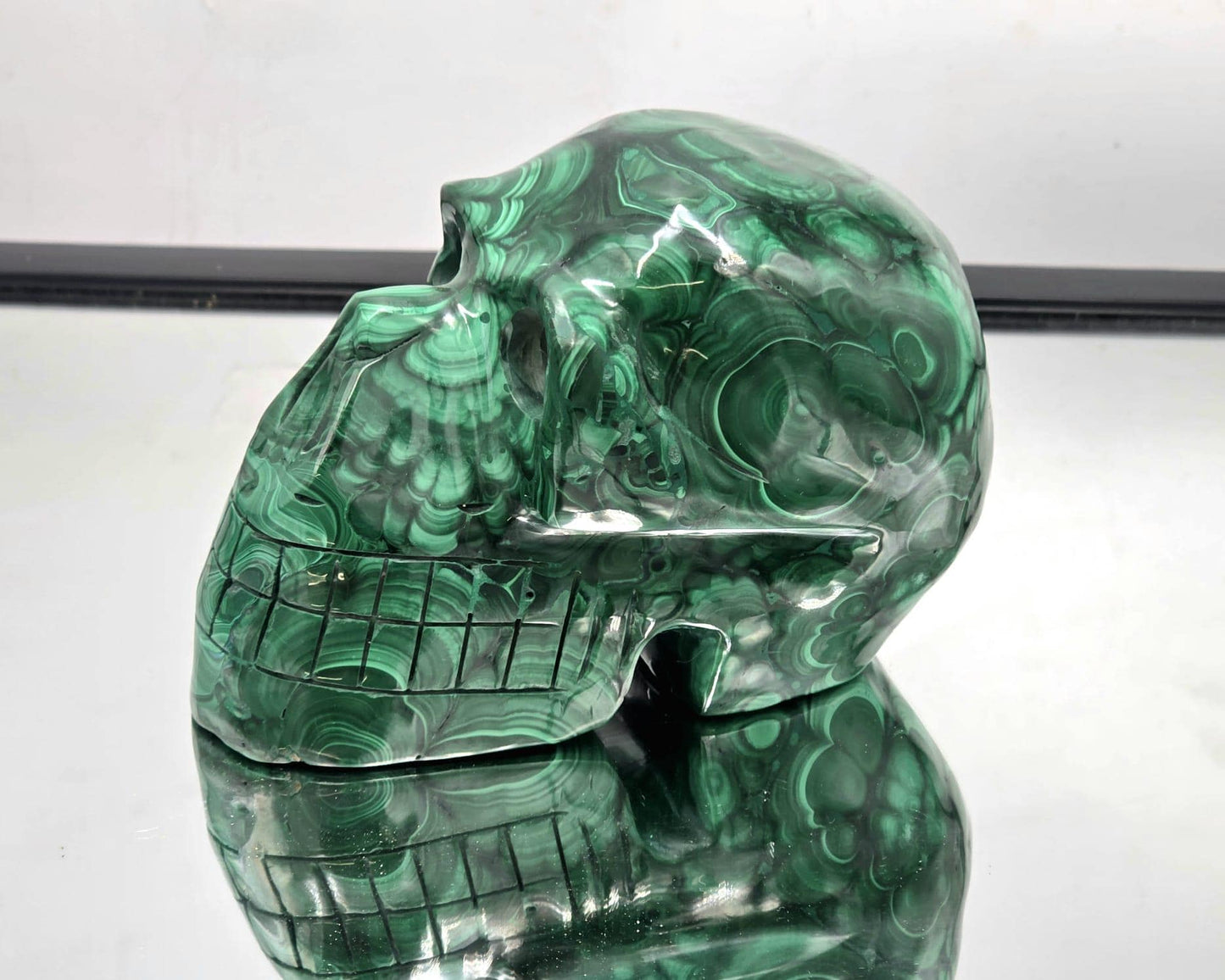 Large Malachite Skull – Polished Crystal Gemstone, Unique Collector Piece, Home Décor, Statement Display