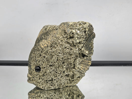 Pyrite Fish Sculpture #5 – Hand-Carved Crystal Animal | Pyrite Healing Stone | Metallic Gold Pyrite Fish Figurine