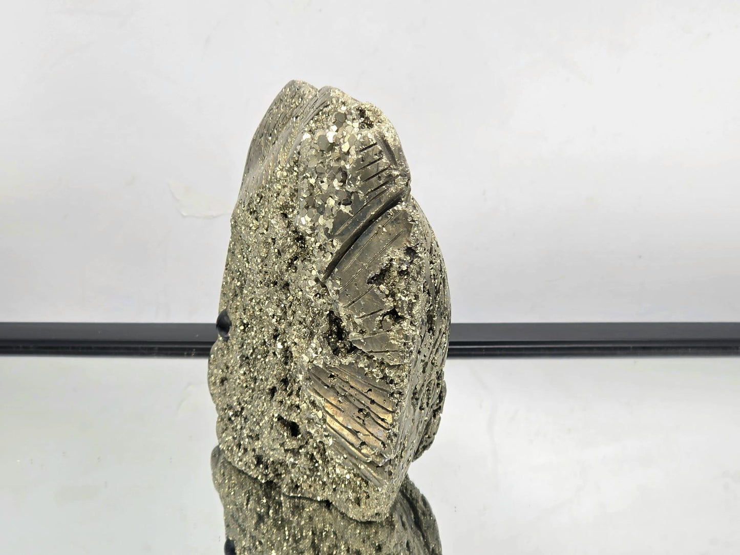 Pyrite Fish Sculpture #5 – Hand-Carved Crystal Animal | Pyrite Healing Stone | Metallic Gold Pyrite Fish Figurine