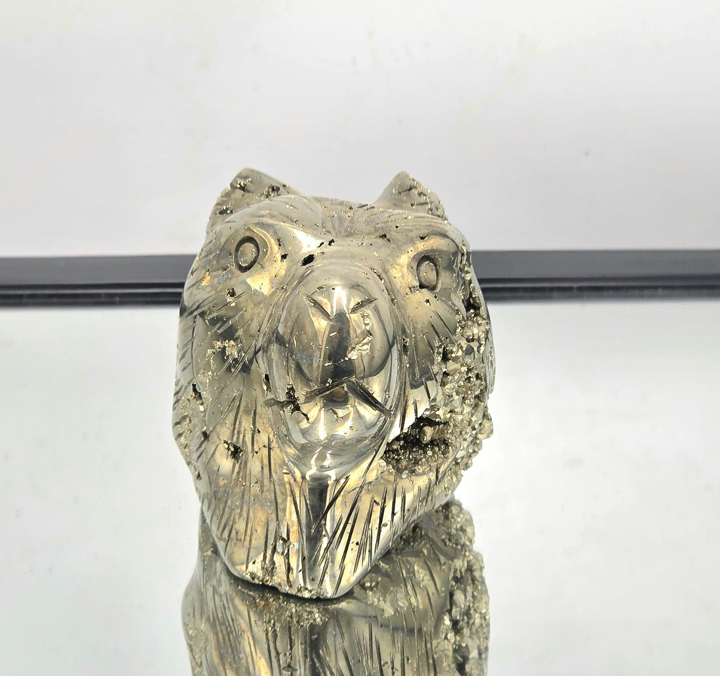 Pyrite Bear Carving #8 – Handcrafted Crystal Animal | Pyrite Healing Stone Sculpture | Metallic Pyrite Bear Decor Gift