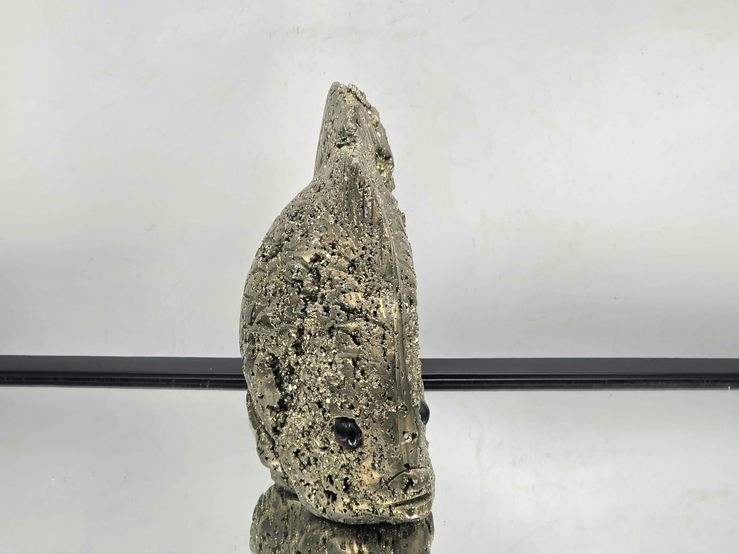 Pyrite Fish Sculpture #5 – Hand-Carved Crystal Animal | Pyrite Healing Stone | Metallic Gold Pyrite Fish Figurine