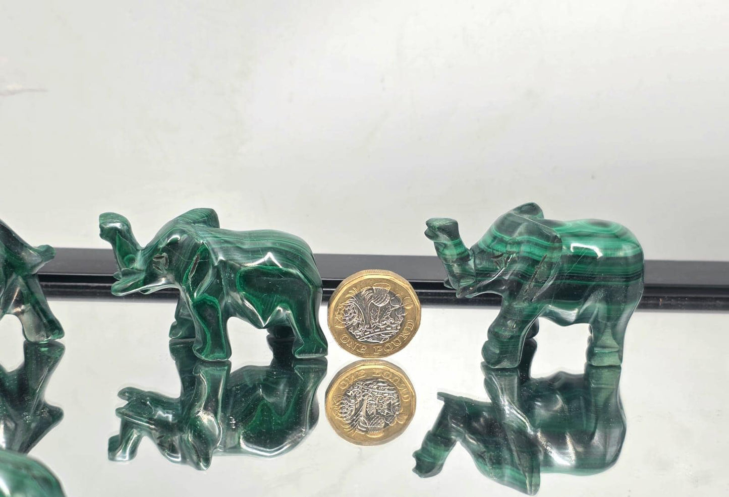 Natural Malachite Baby Elephant | Hand-Carved Crystal Animal | Genuine Malachite Figurine |