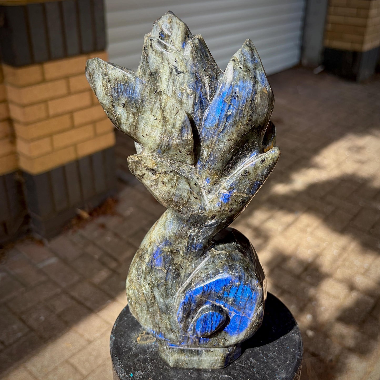Labradorite Flower Sculpture | Hand Carved Floral Carving | Botanical Home Decor | 2kg