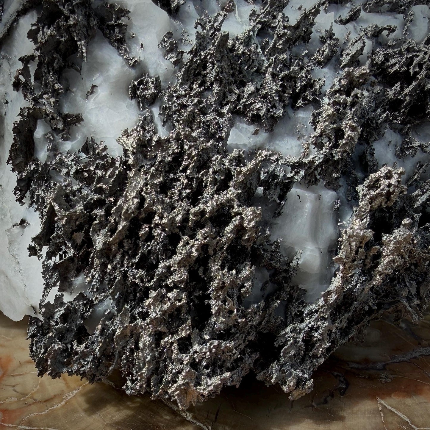 Large Native Silver on Calcite Matrix | Natural Mineral Specimen | Morocco (b7 #1)