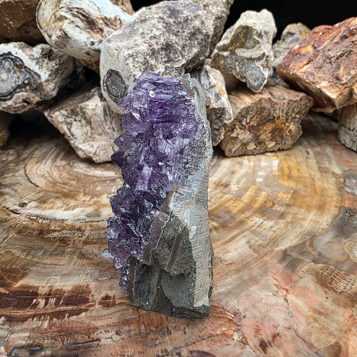 Amethyst Crystal Geode Cutbase | Freestanding Crystal Display | ACB7