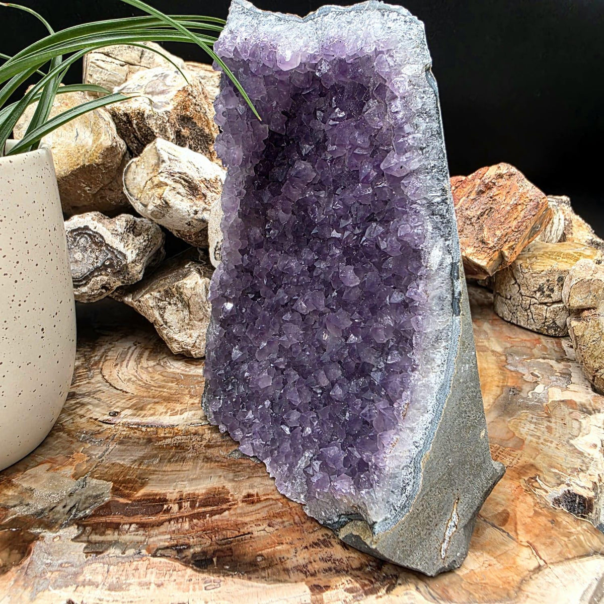 Large Amethyst Crystal Geode Cutbase | Freestanding Crystal Display | ACB2