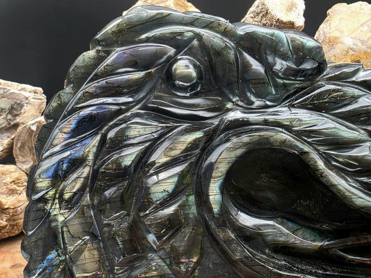 Large Labradorite Dragon Crystal Carving | 5.33kg Crystal Sculpture | Statement Home Decor