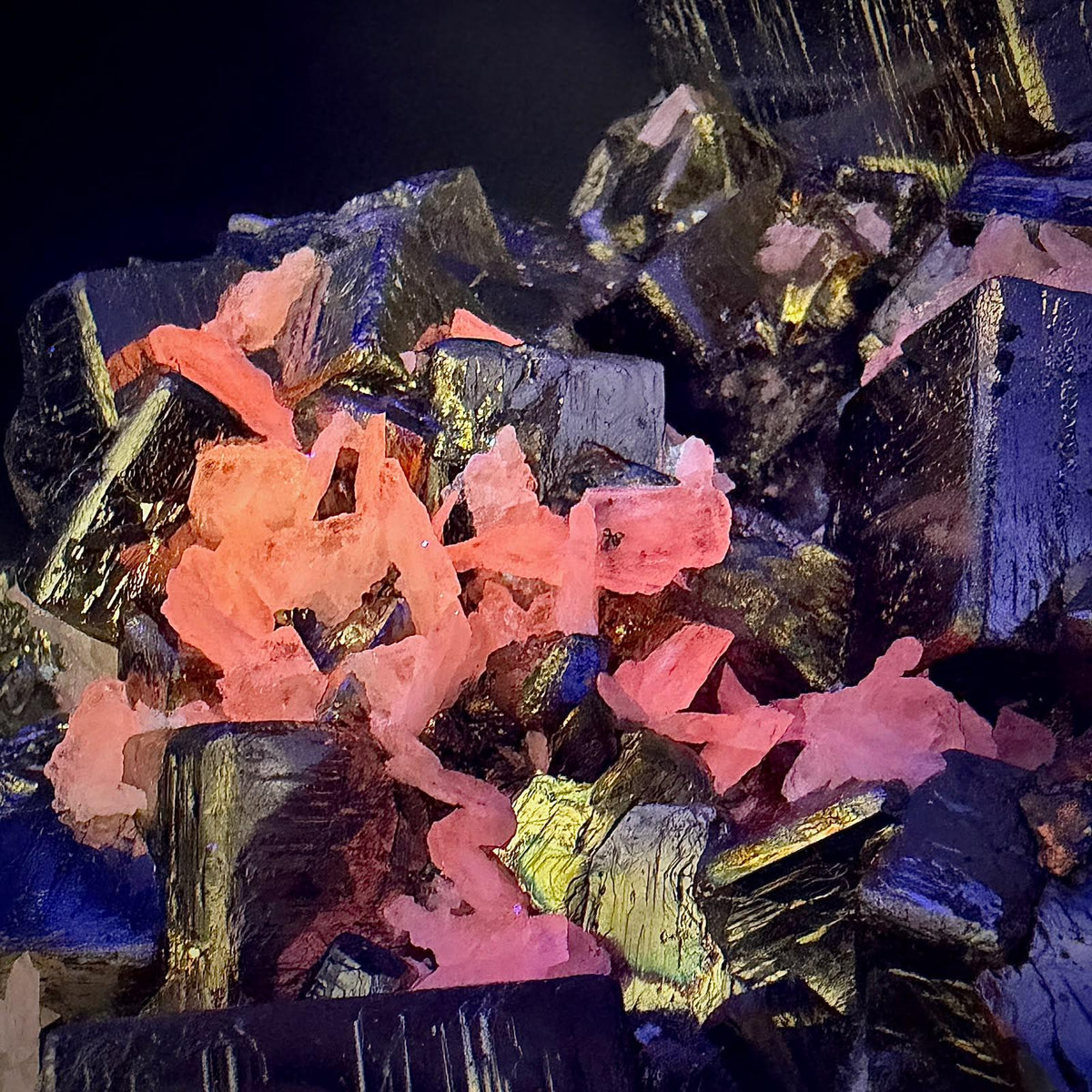 XL Cubic Pyrite with Mangano Calcite Crystal | UV Fluorescent Collector Specimen | 8.51kg