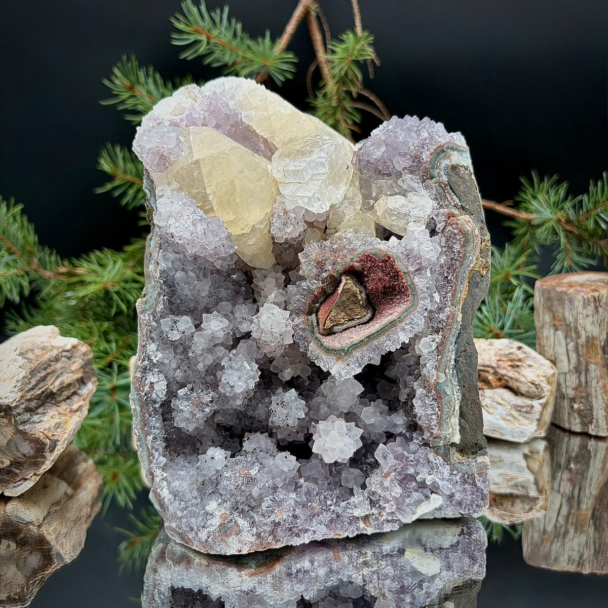 Amethyst Crystal with Calcite Cutbase | Large Freestanding Crystal Display | ACB34 2.7kg