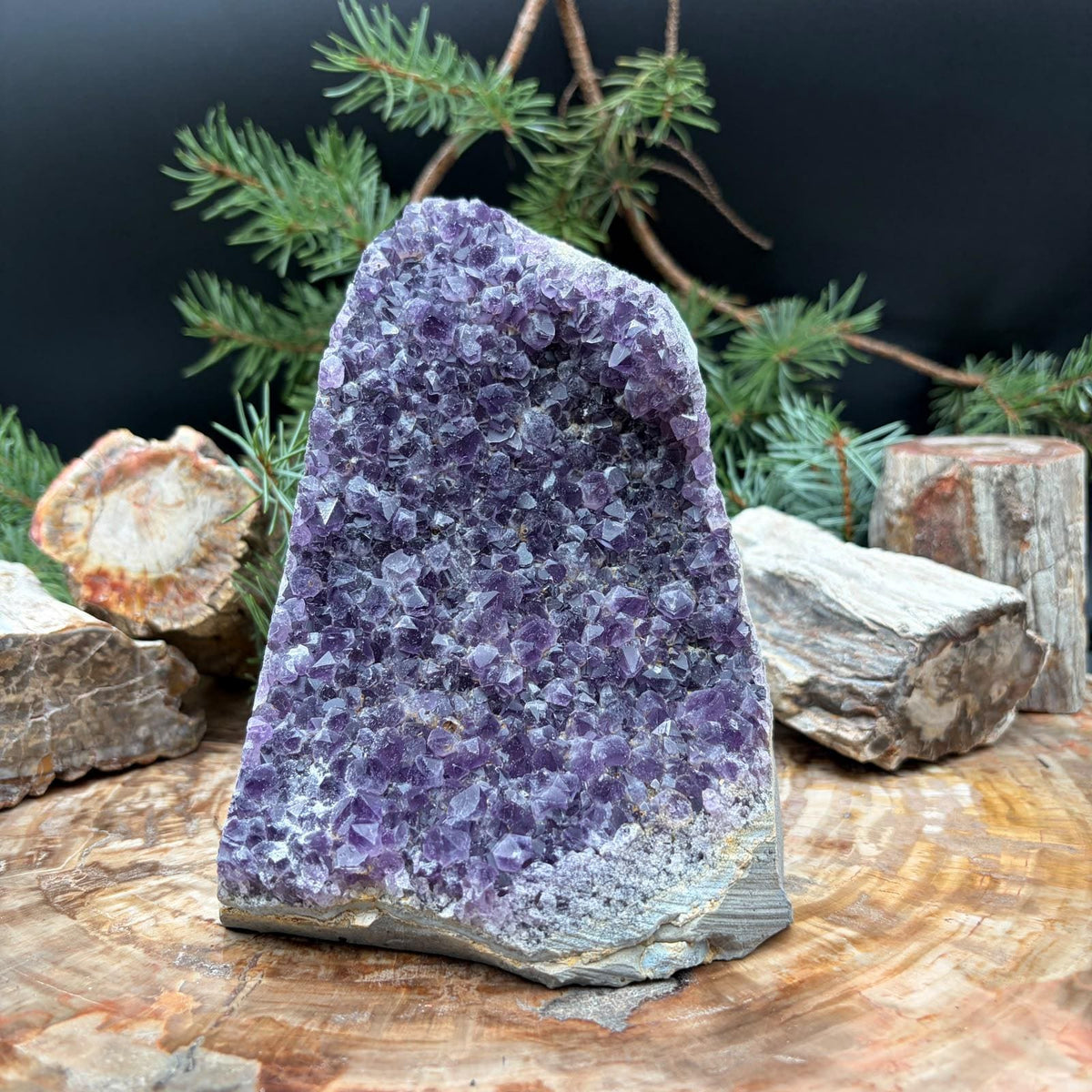 Large Amethyst Crystal Geode Cutbase | Freestanding Crystal Display | ACB8