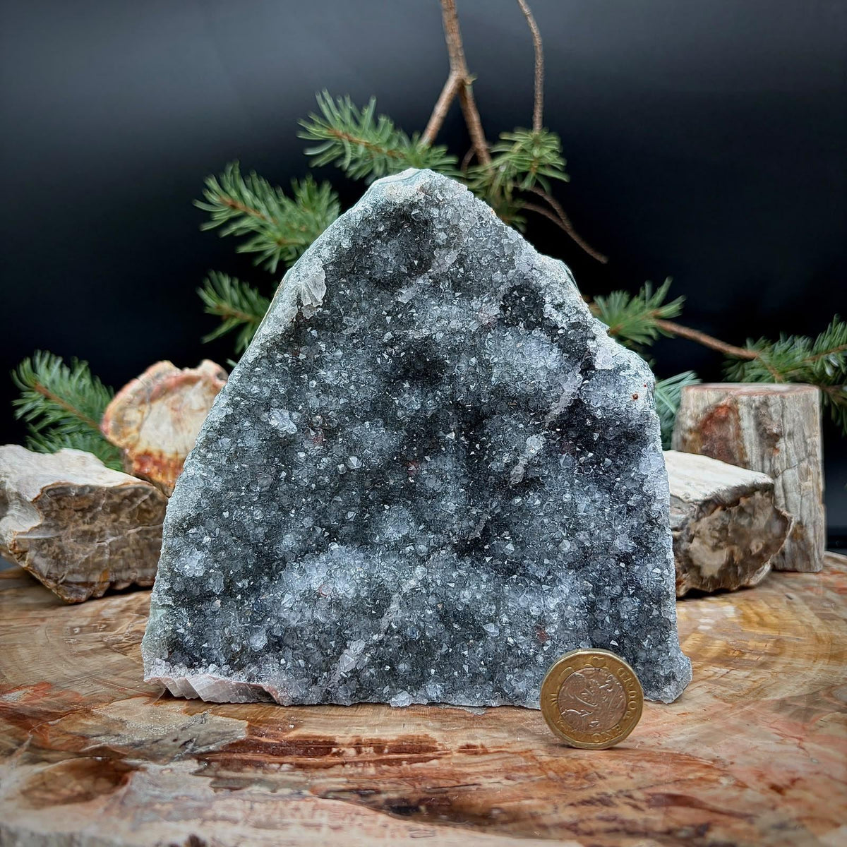 Black Amethyst Crystal Geode Cutbase | Freestanding Crystal Display | ACB18
