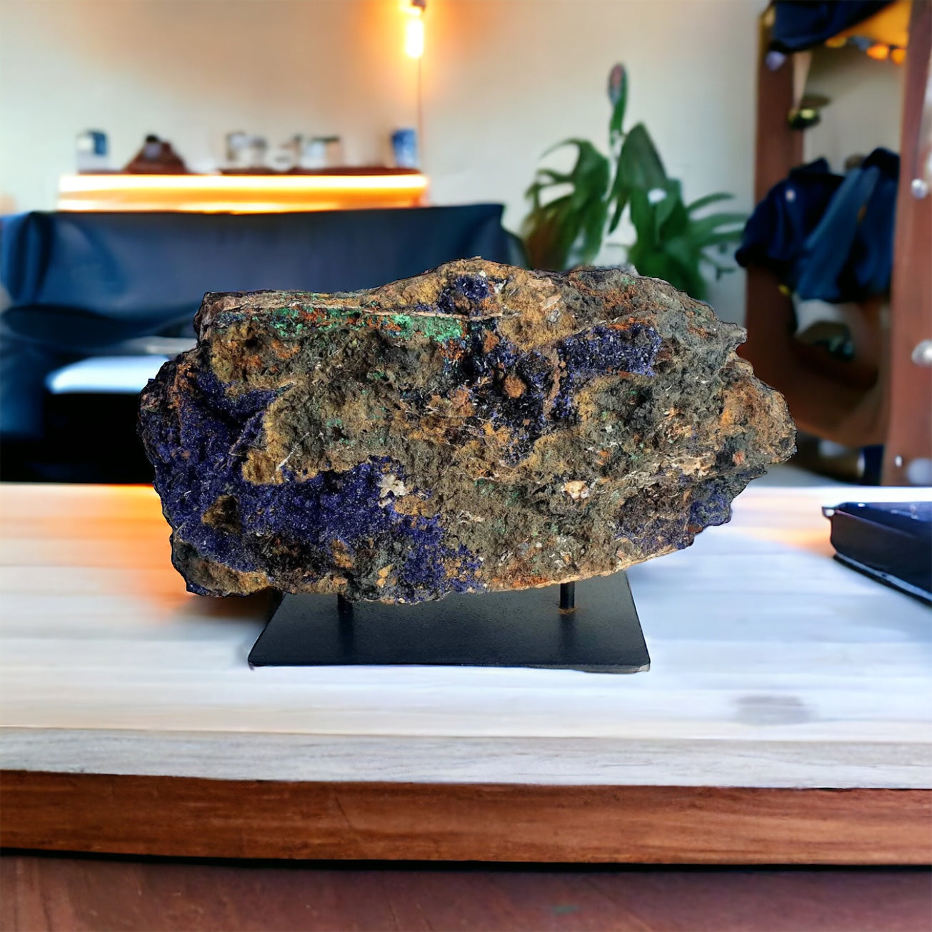 Very Large Azurite & Malachite Crystal On Custom Stand collector crystal specimen