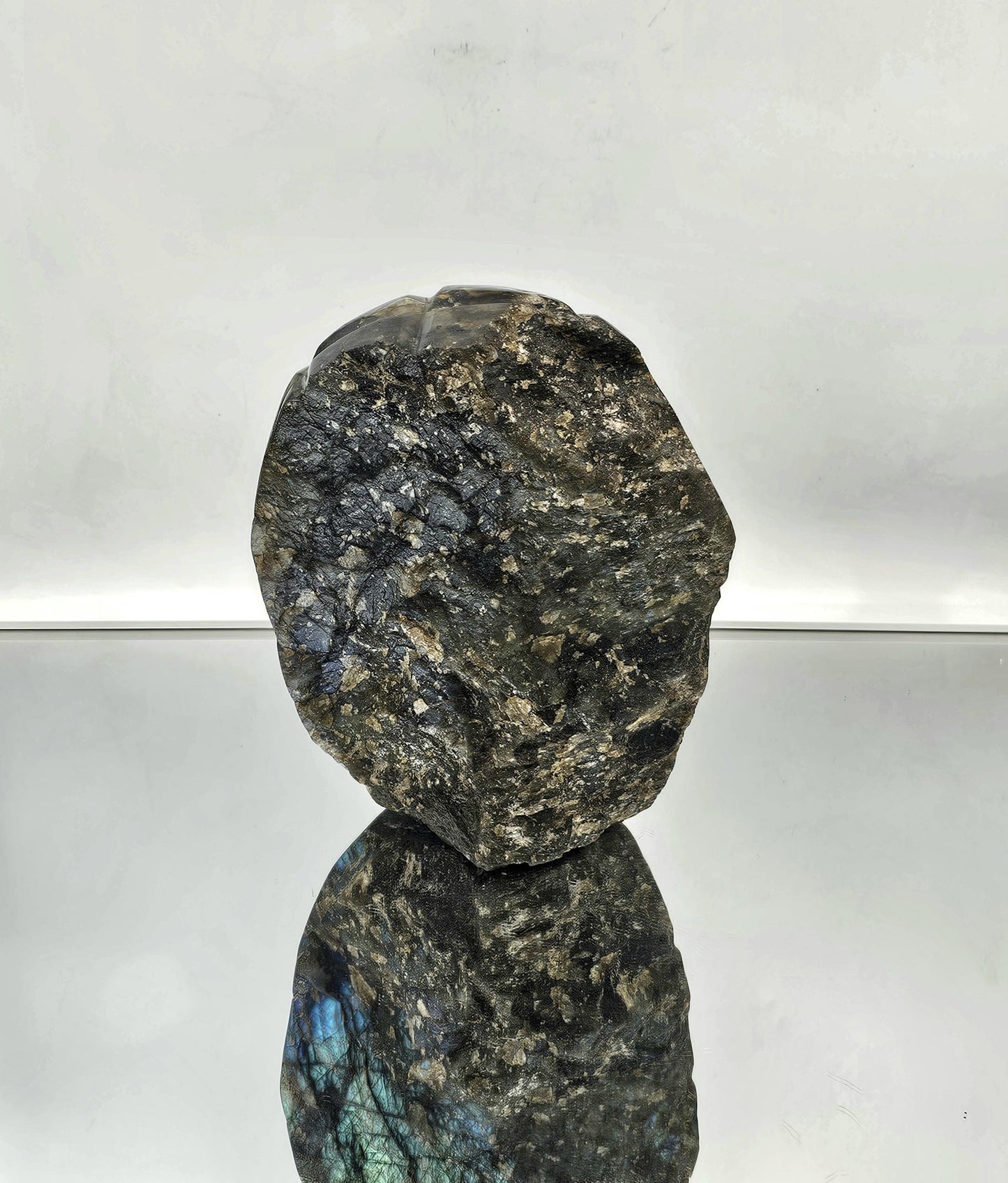 Unique Labradorite crystal face carving for luxury decor"