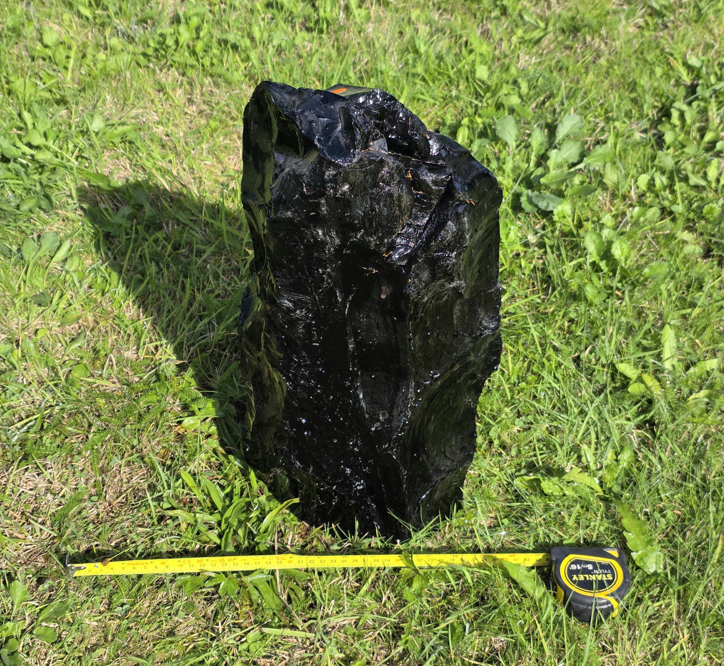 Raw Black Obsidian crystal, XXL freestanding volcanic stone.
