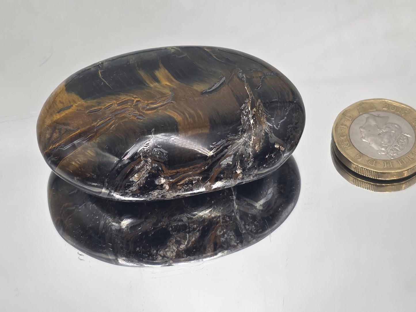 Blue & gold Tiger’s Eye crystal, compact and pocket-friendly.