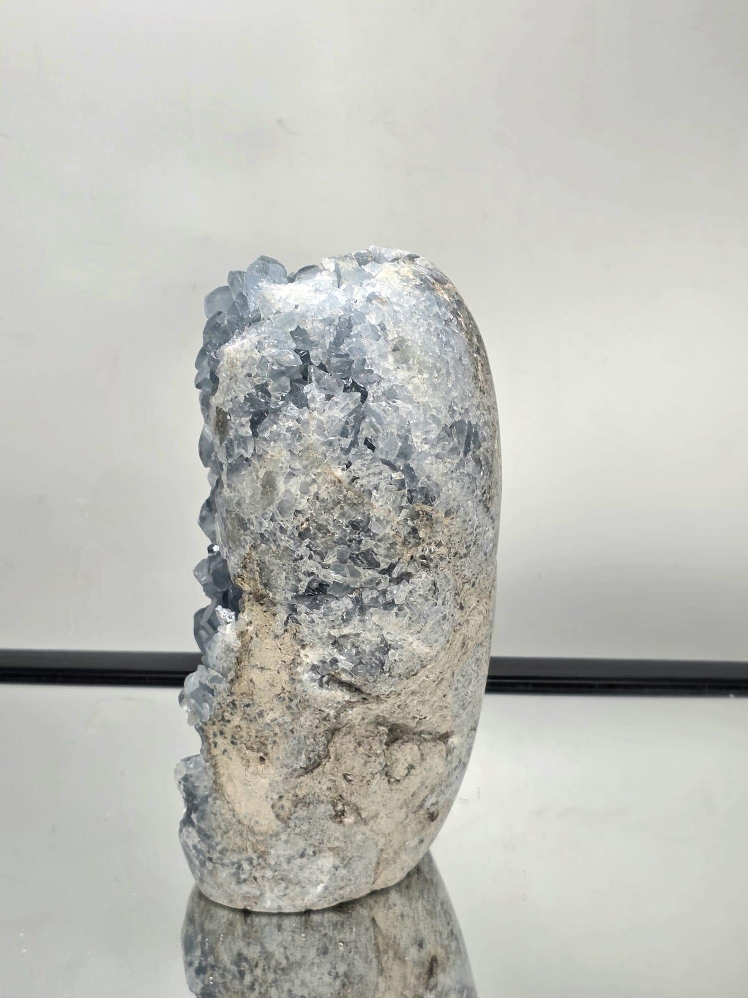 Macro image showing the texture, structure, and sparkling surface of Celestite crystals.