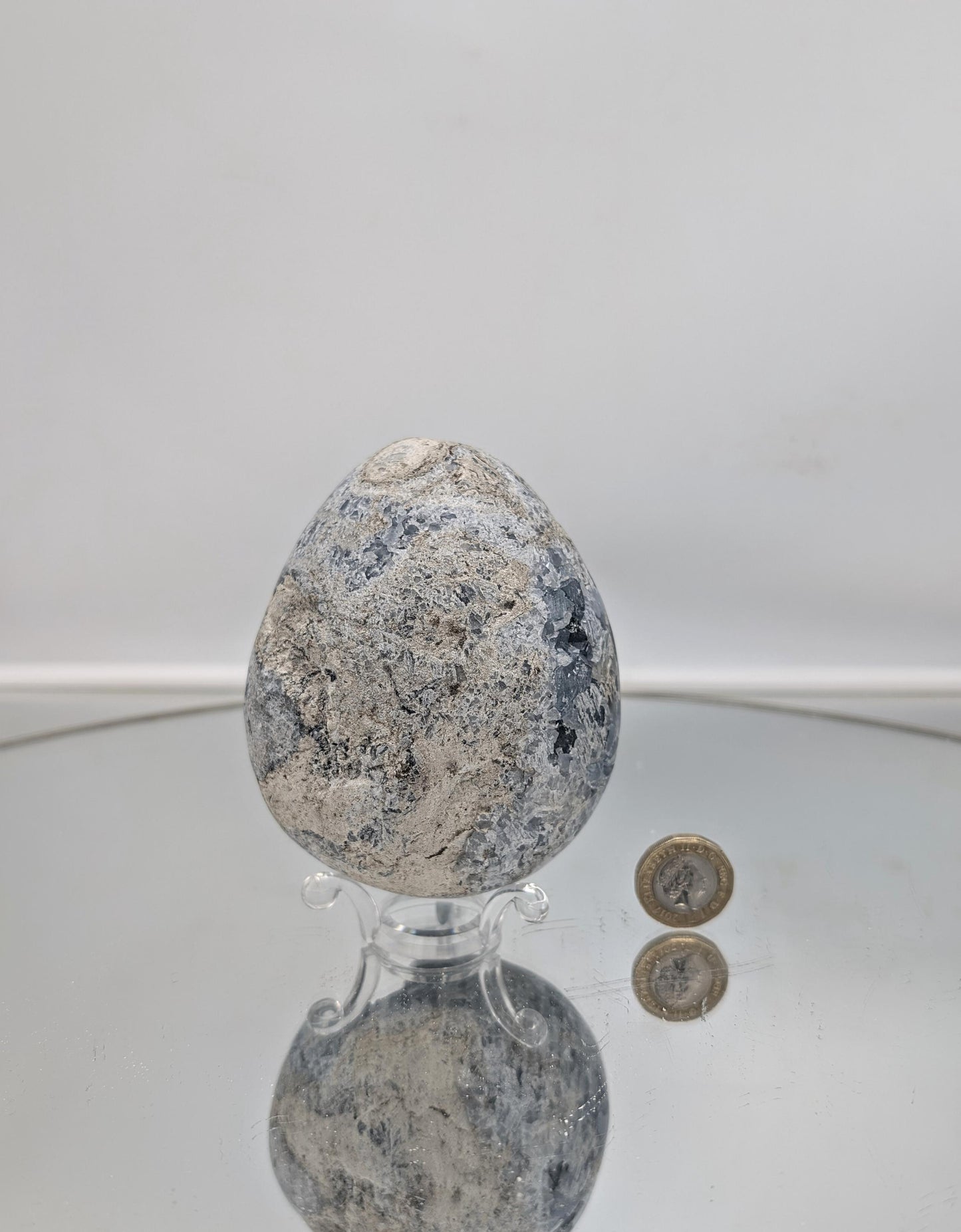 Celestite crystal egg, adding a soothing ambiance to interiors