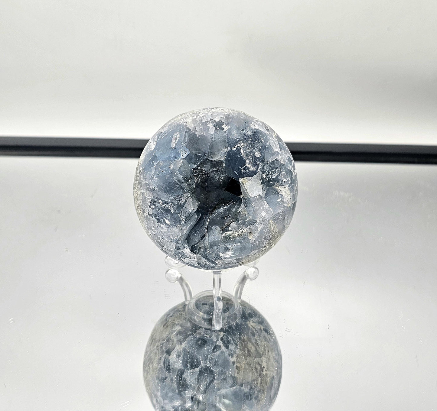 Blue healing crystal Celestite Sphere for serenity and calm.