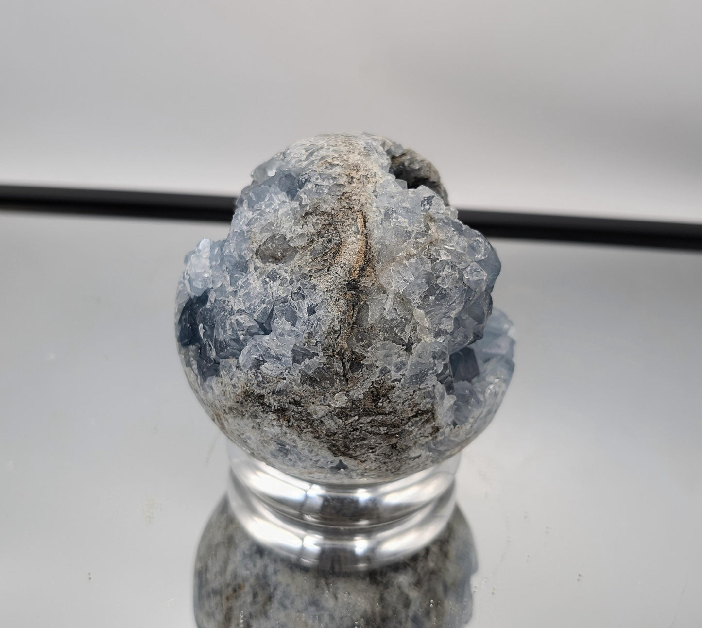 Celestite Sphere used for energy cleansing and creating a peaceful space.