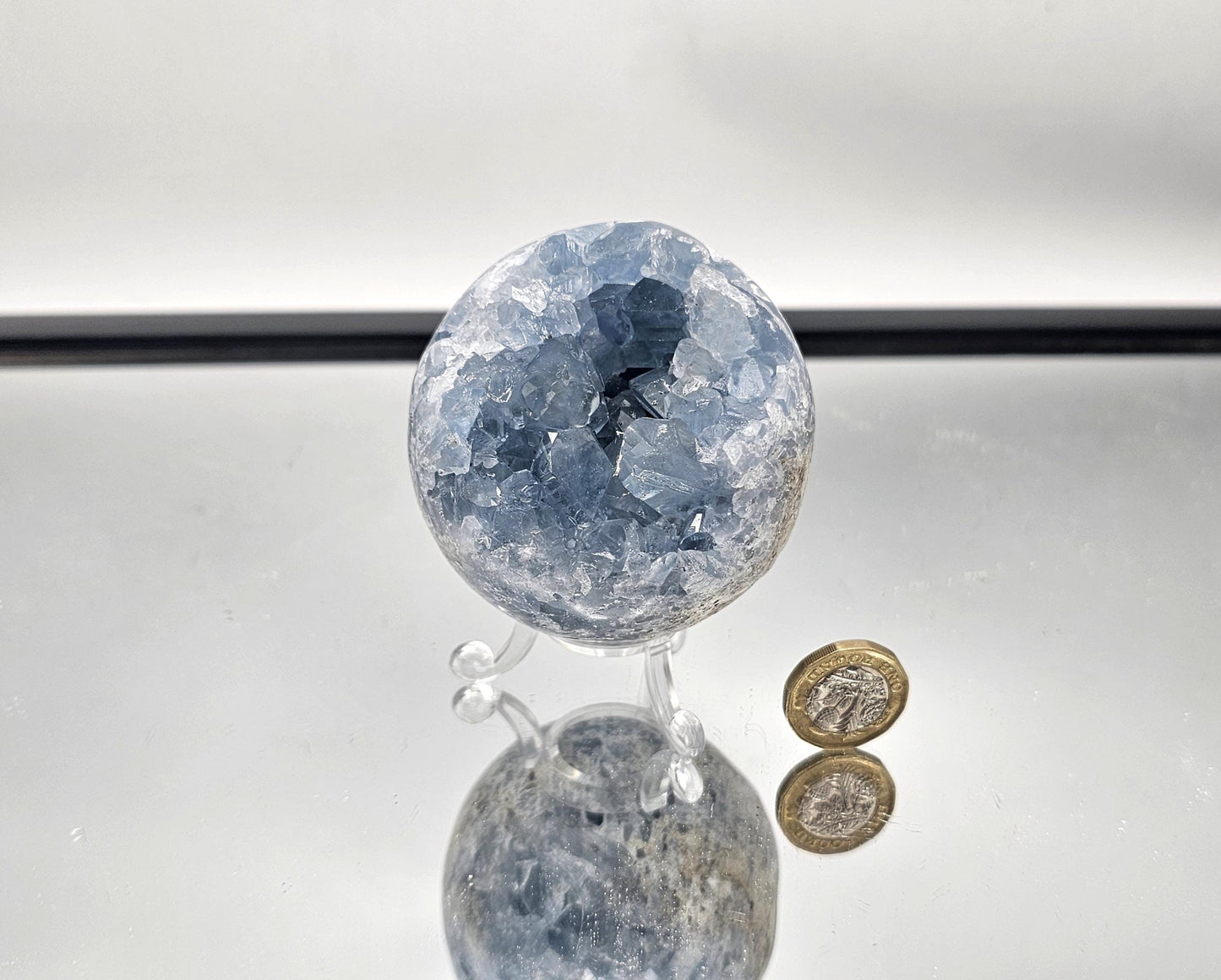 Celestite Sphere as a luxurious home décor accessory with peaceful energy.