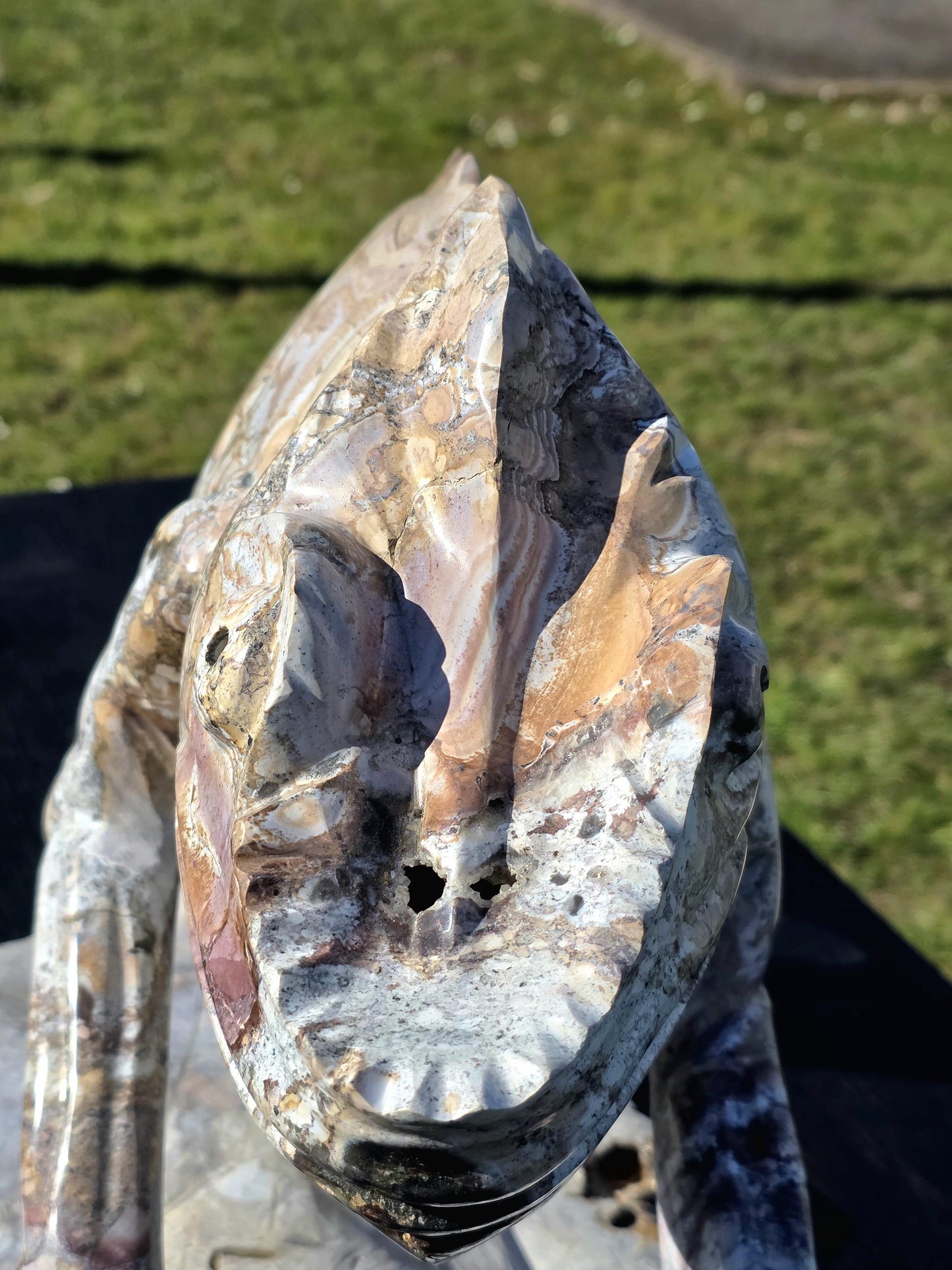 A striking Chameleon Ibis Jasper sculpture for refined interiors.