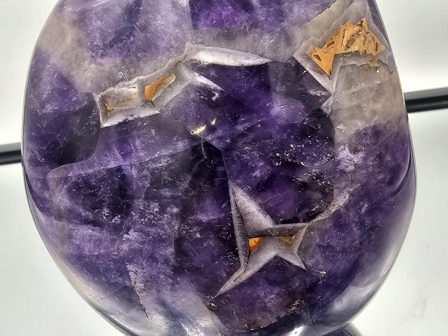 Close-up of the Dark Amethyst & Quartz freeform with deep purple hues and natural patterns.