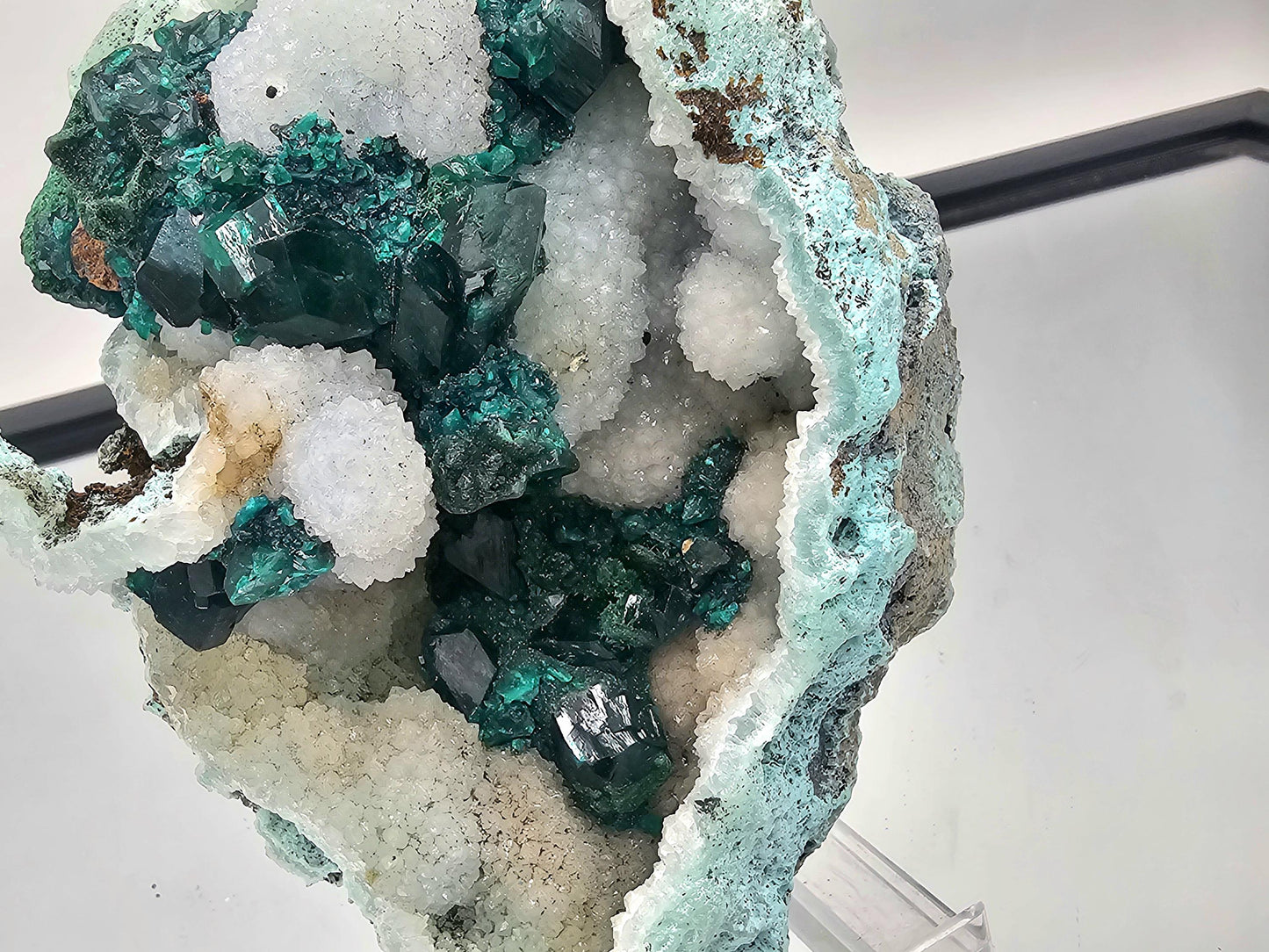 Exquisite Dioptase crystal on Quartz matrix, offering a remarkable and vibrant addition to any collection.