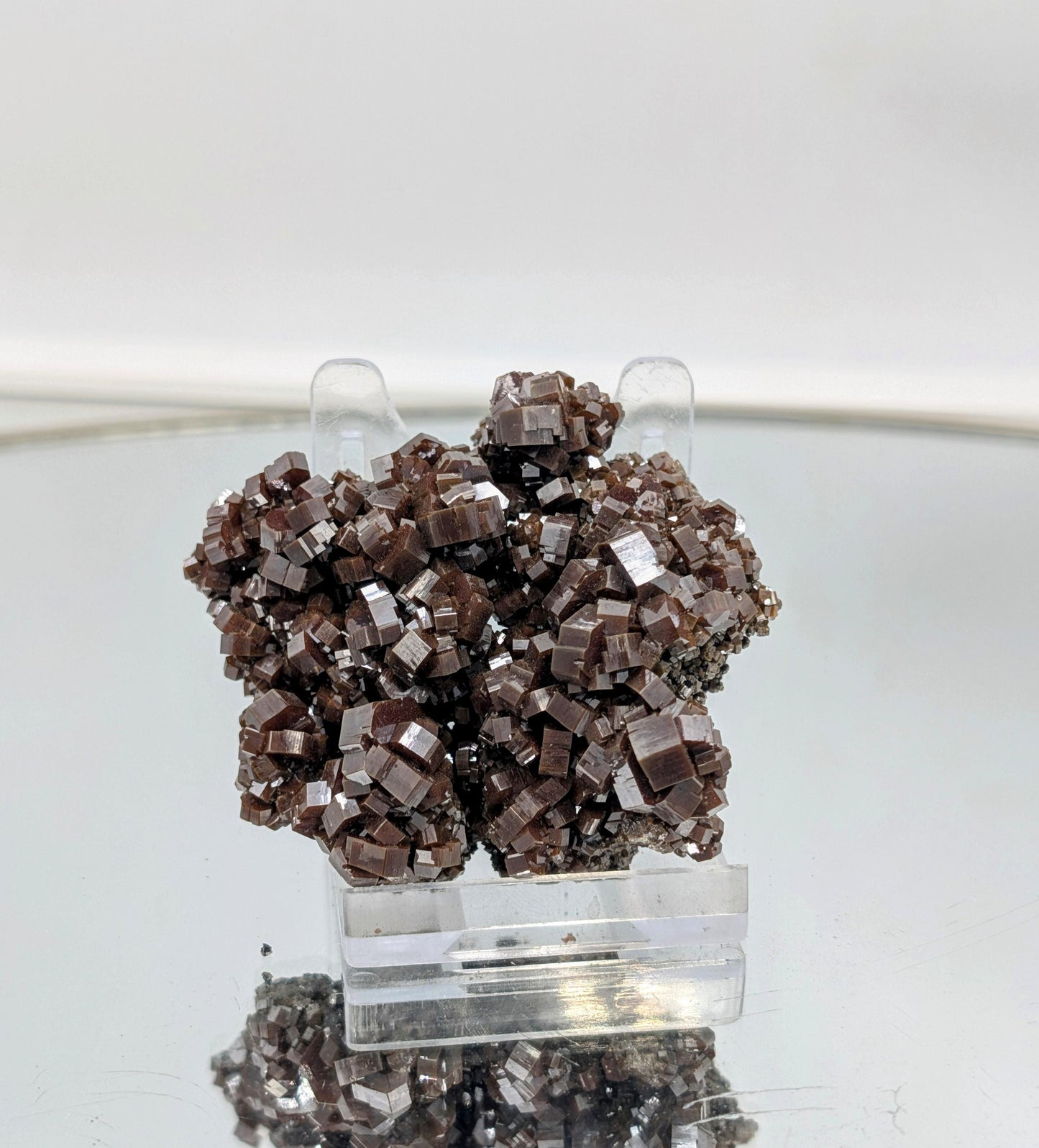 Exceptional vanadinite crystal specimen with dark red formations