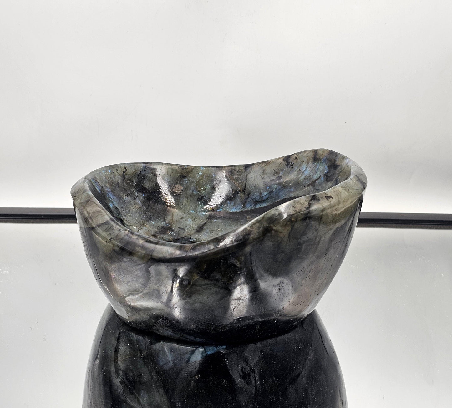 Extra large Labradorite crystal bowl as a home accent.
