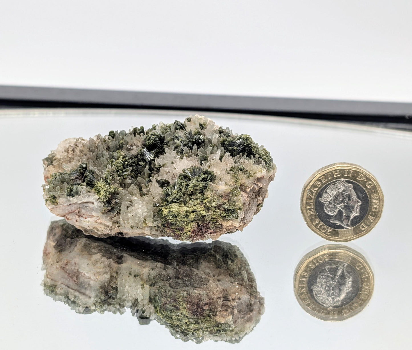 Rare fine mineral Forest Epidote on Quartz for collectors.