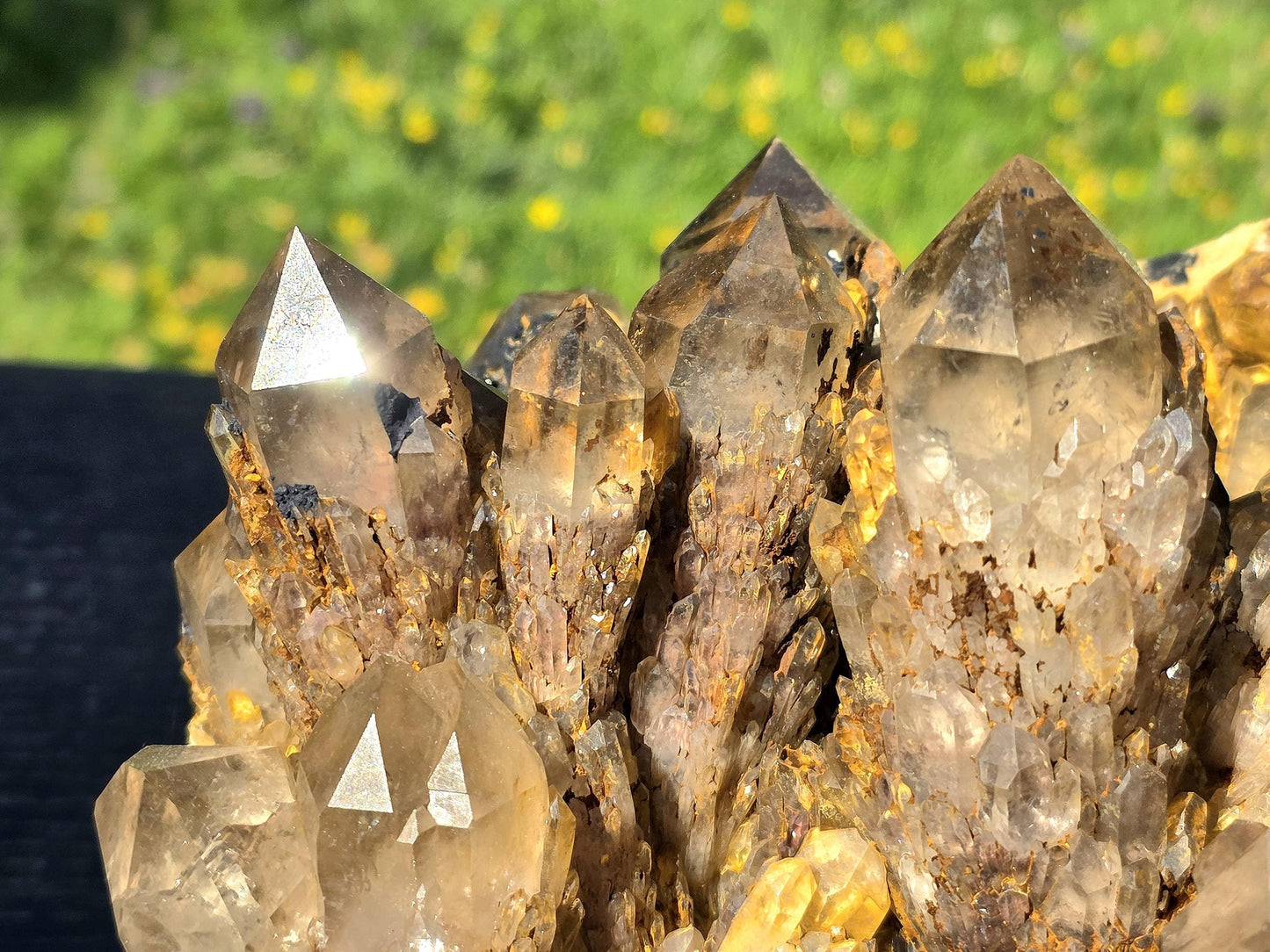 Golden Citrine tower with raw natural base