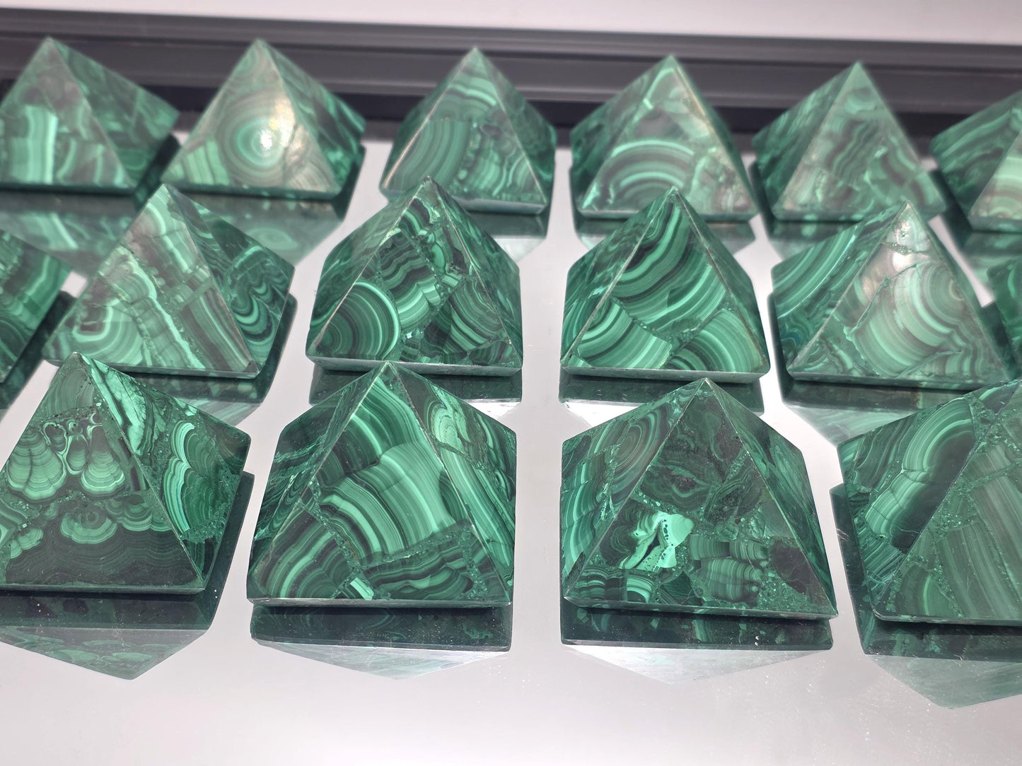 Green malachite pyramid ideal for collectors