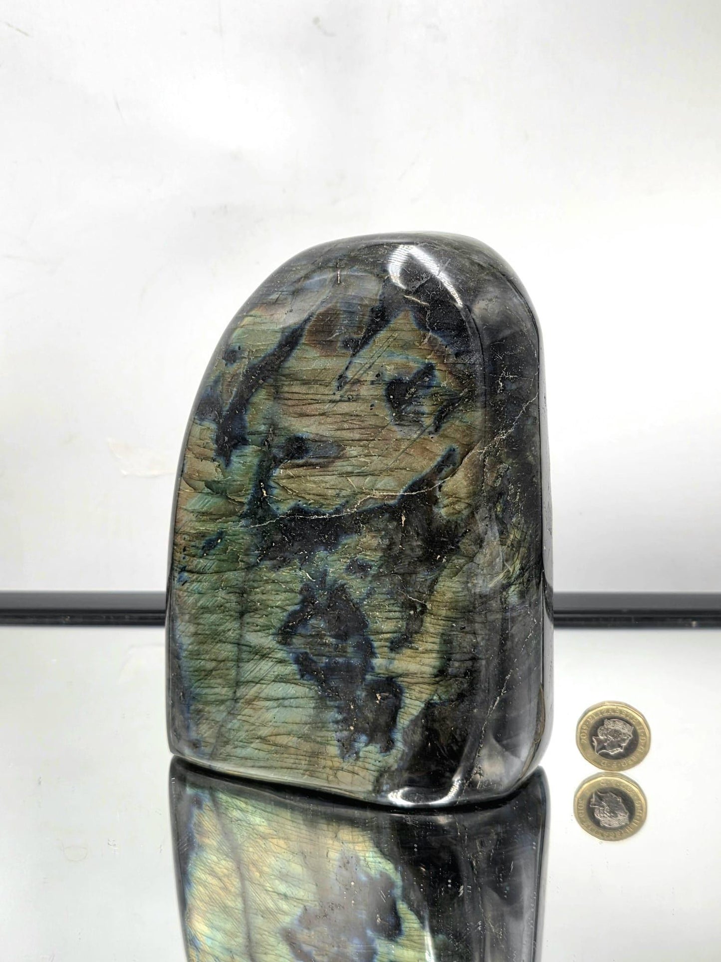 Labradorite specimen displayed as collector’s mineral showpiece.