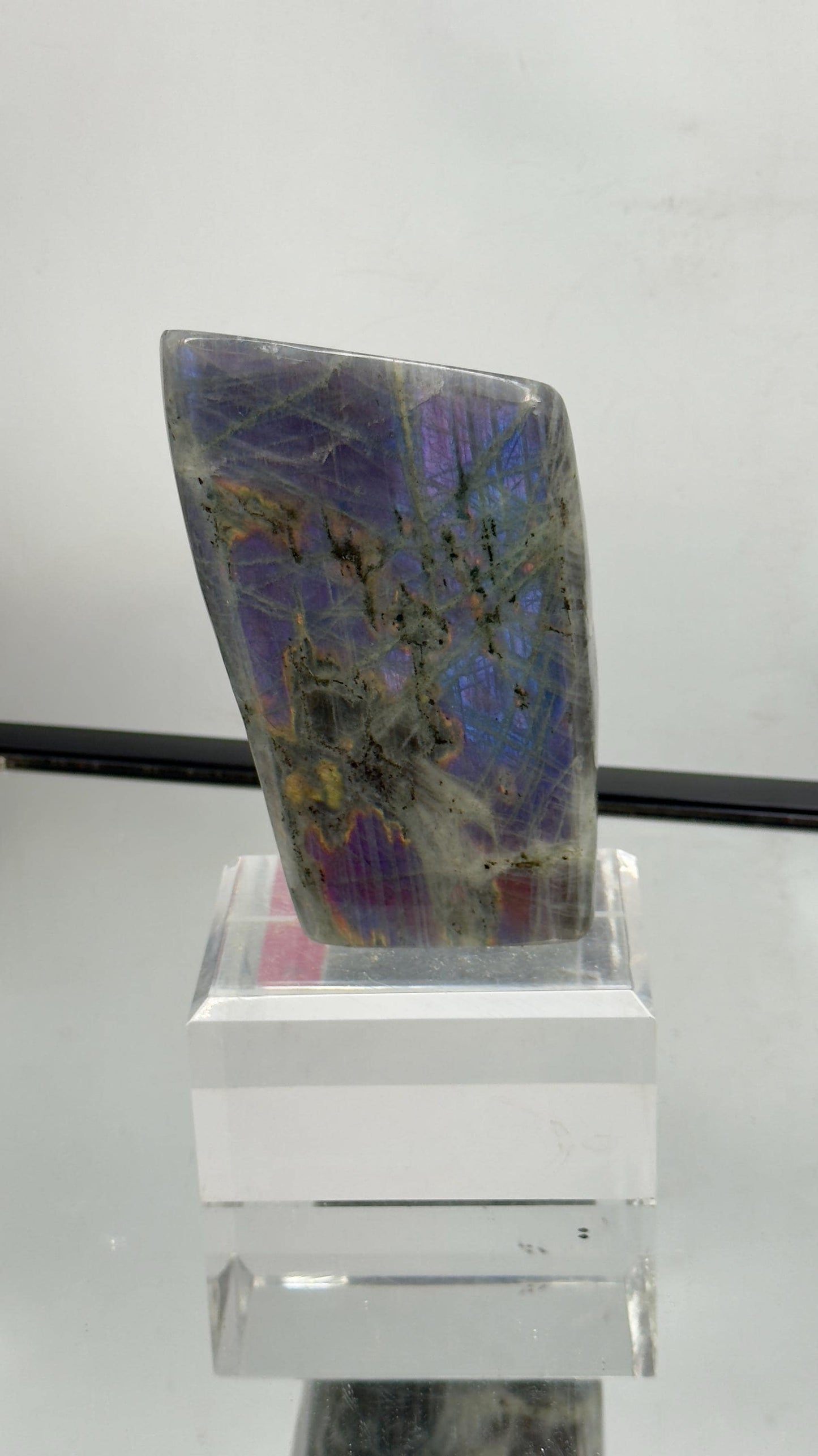 Polished purple Labradorite freeform crystal for energy healing, meditation, and interior styling.