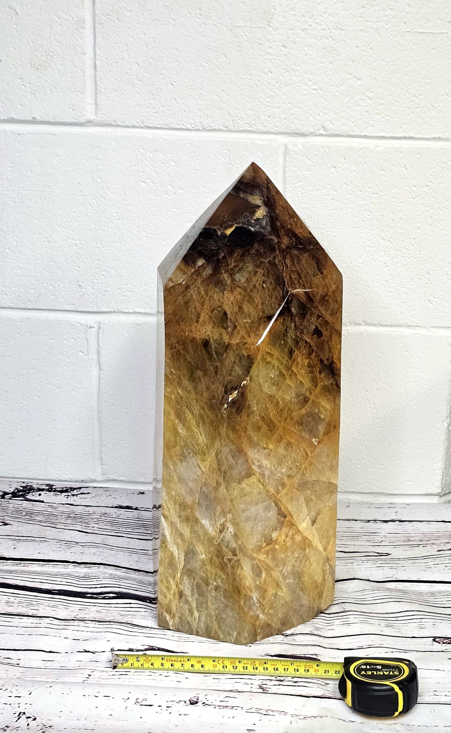 Large Golden Healer Crystal Prism for unique decorative displays.