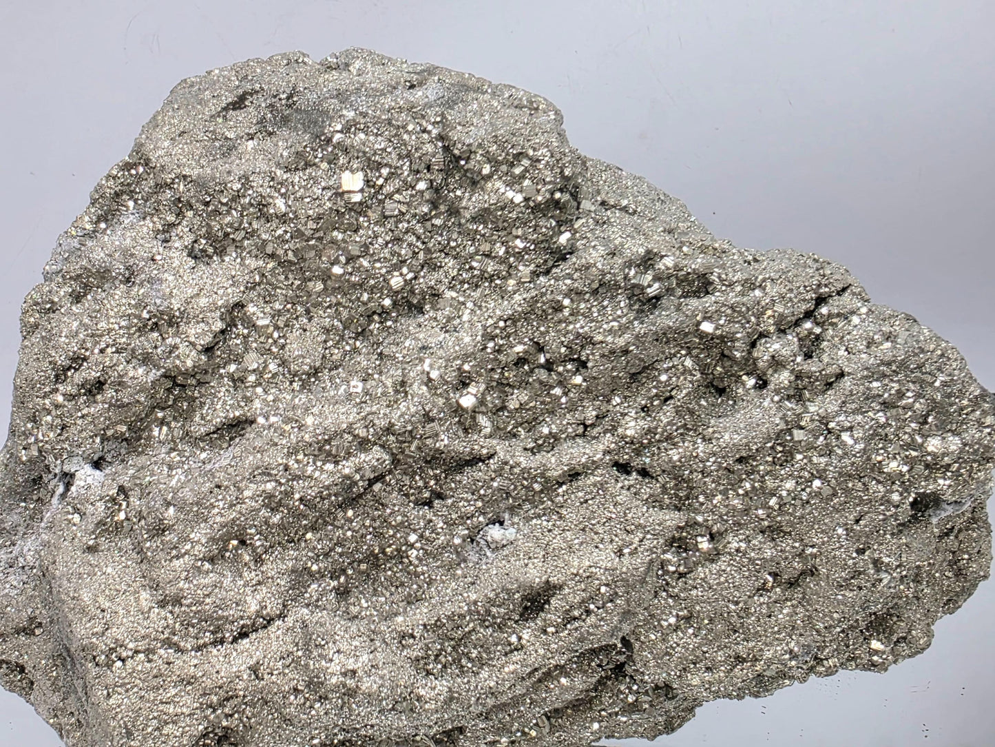 Large Peruvian Pyrite crystal cluster with brilliant metallic luster.