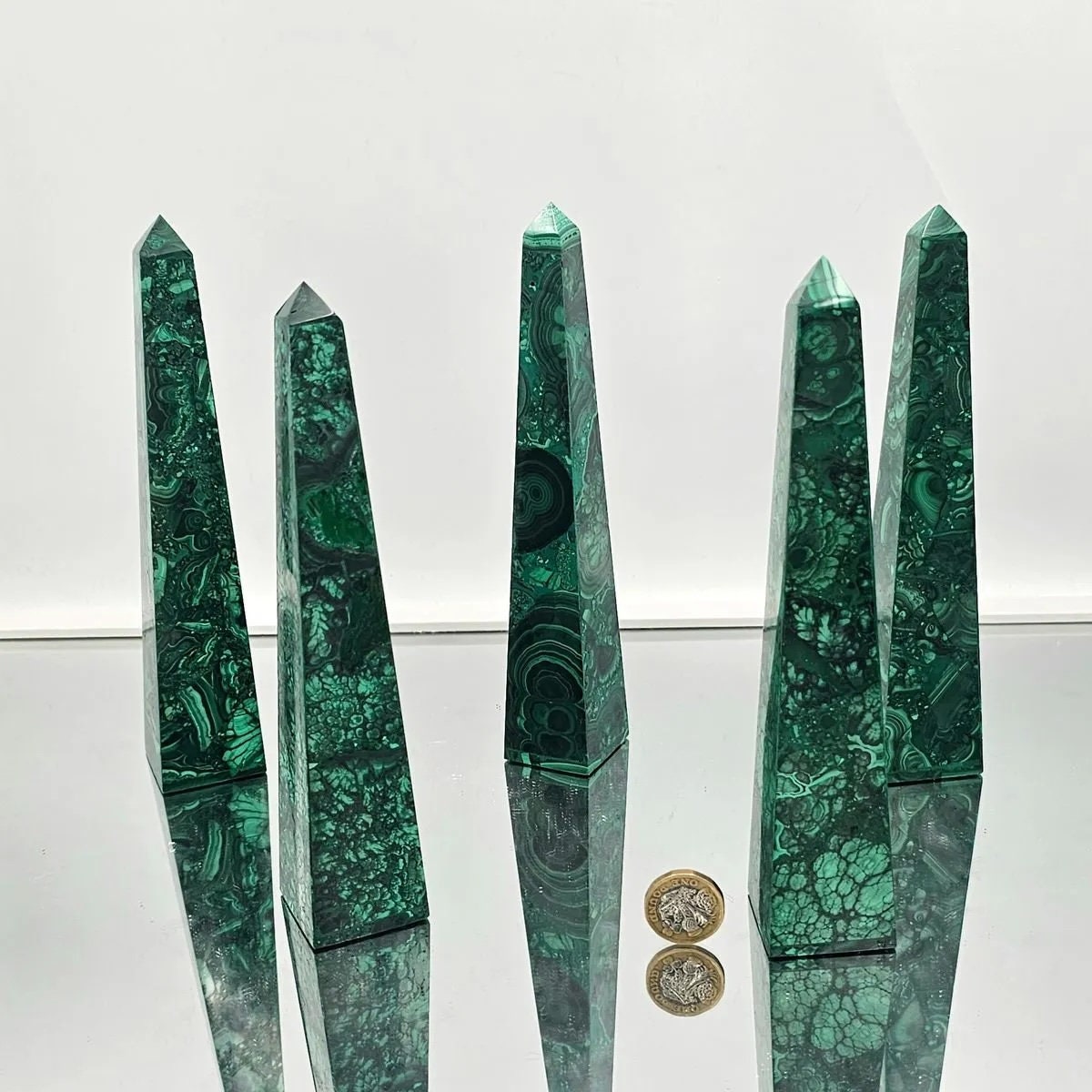 large malachite crystal obelisk