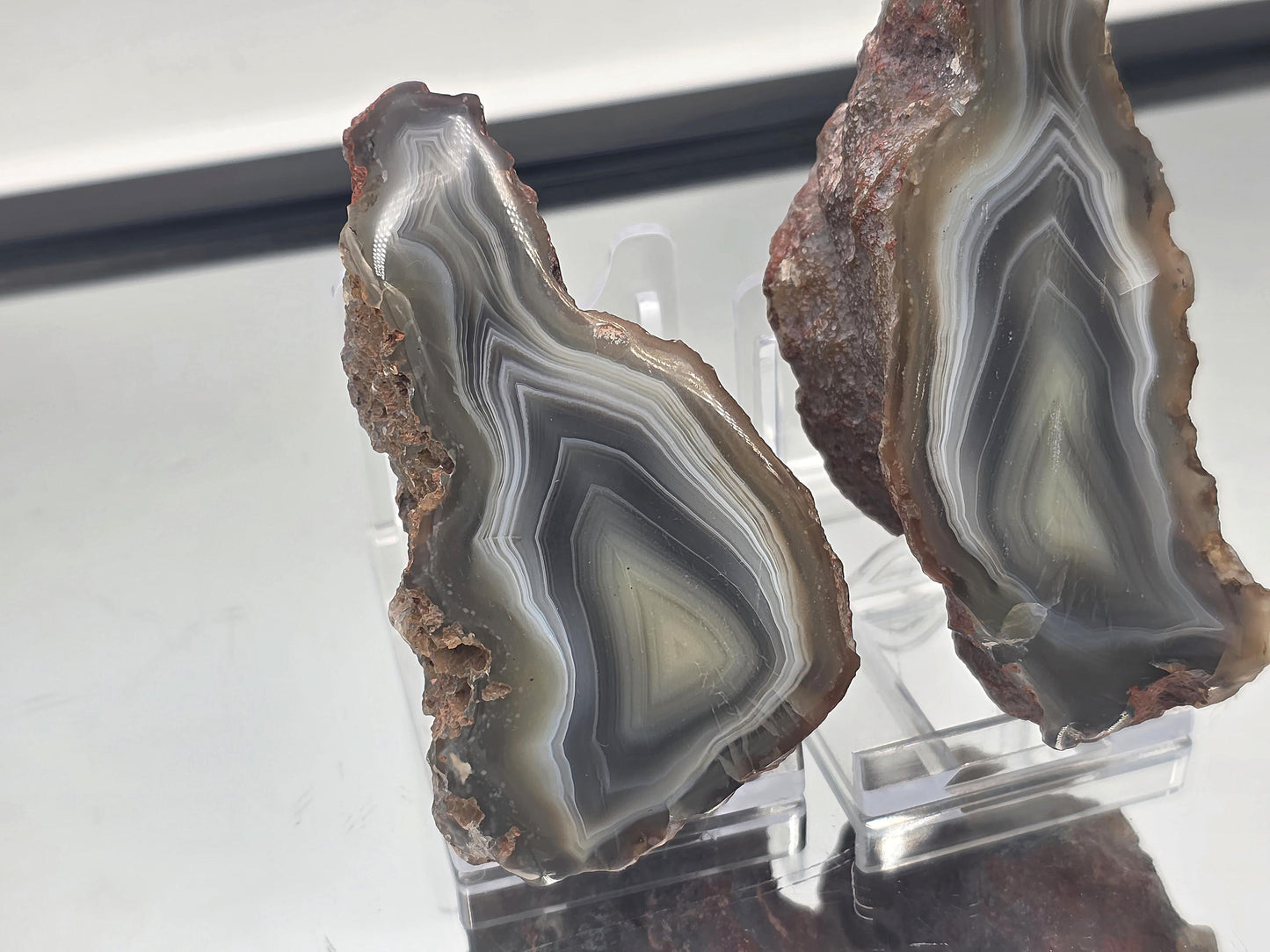 Luxury agate crystal pair in striking black and grey tones