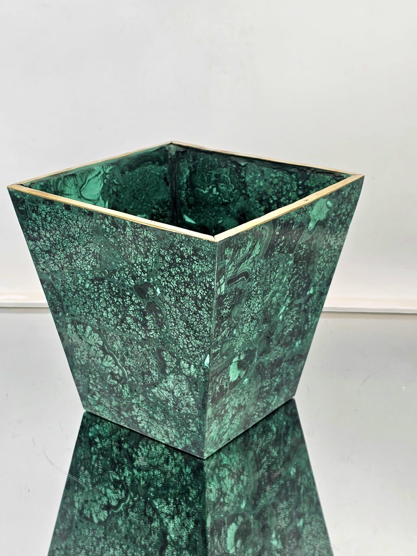 Luxury malachite flower pot, handcrafted from genuine malachite pieces