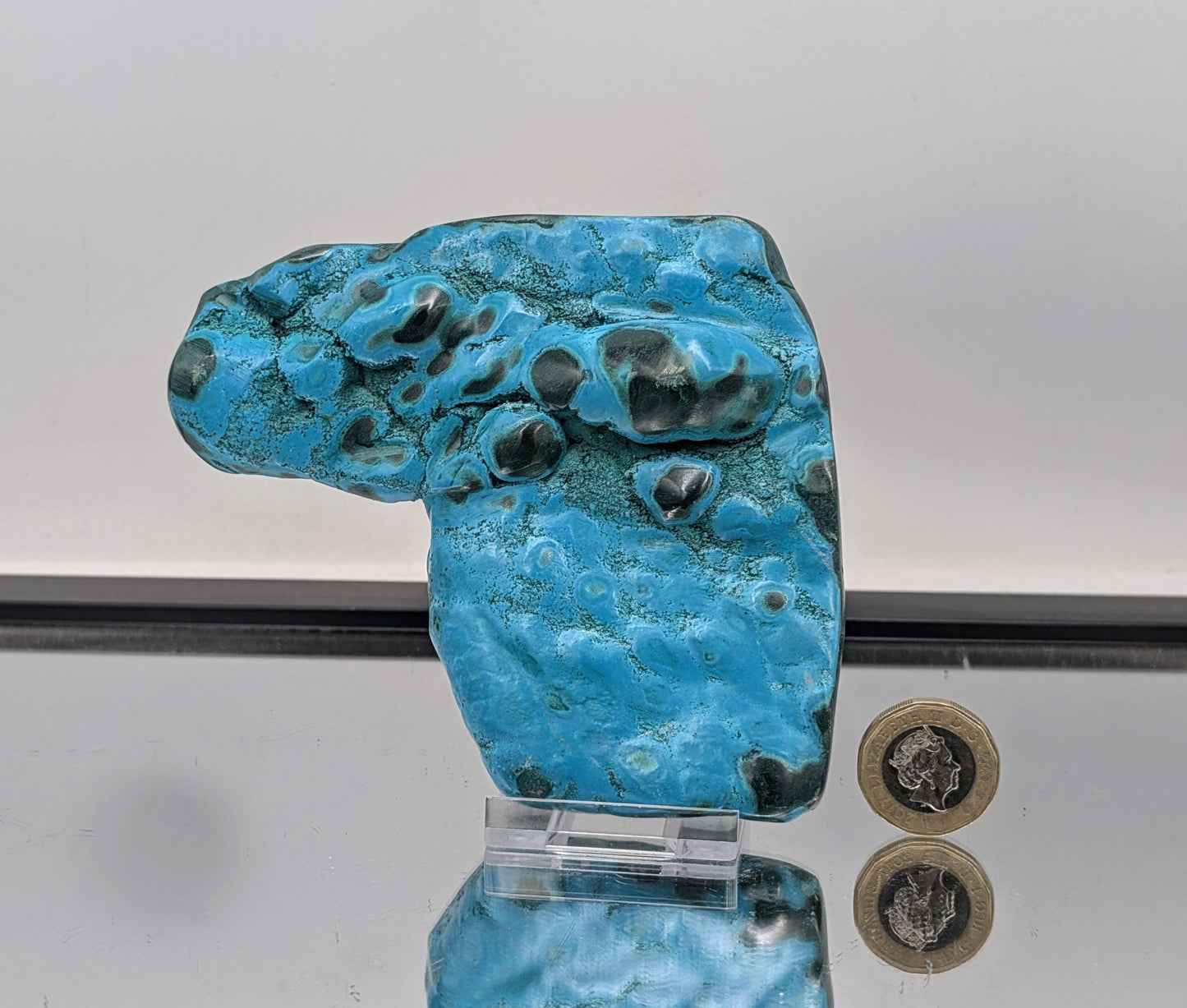 Polished Malacolla crystal freeform with vibrant malachite and chrysocolla tones.