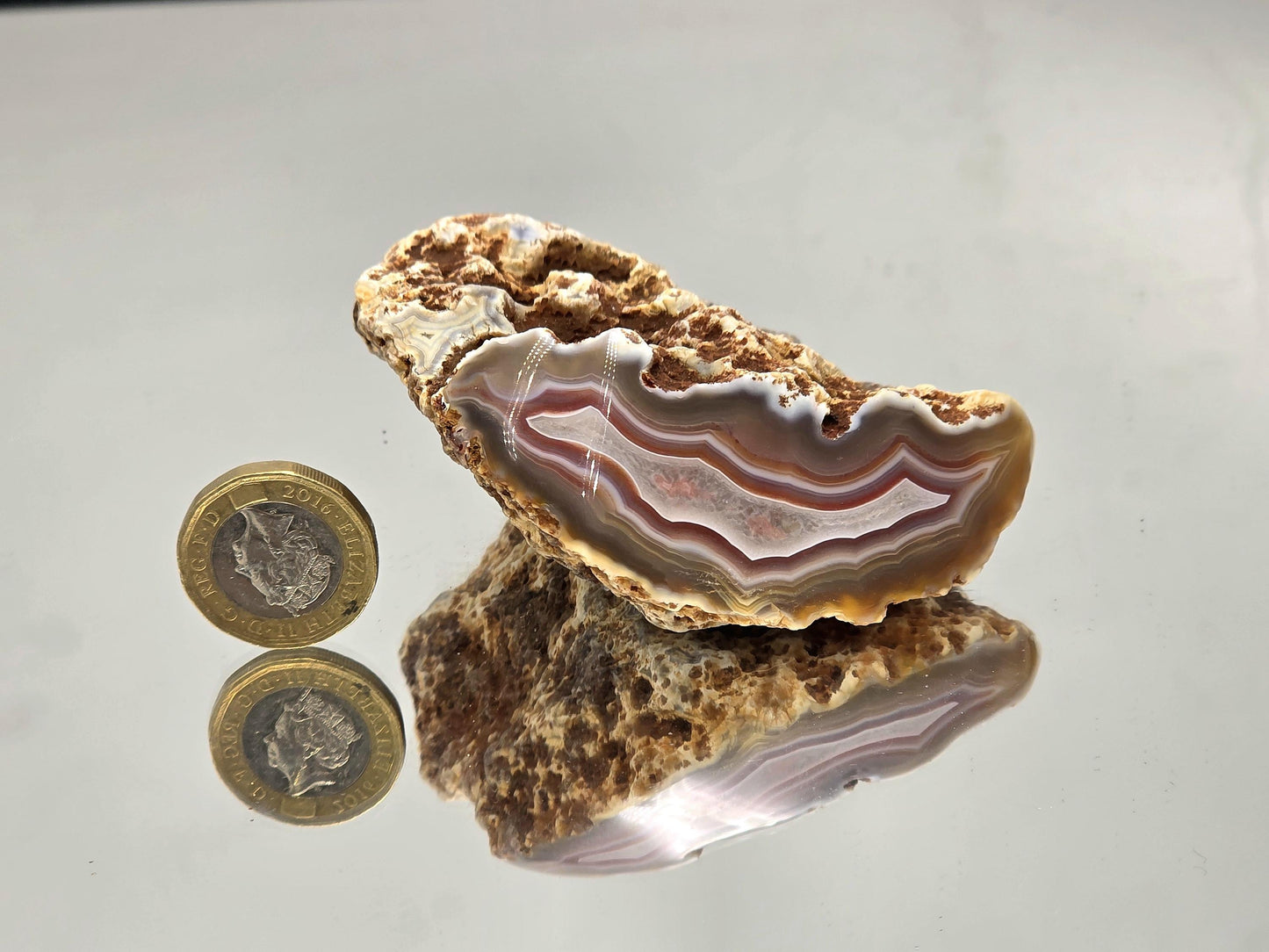 Malawi Agate polished crystal colour banded geode.